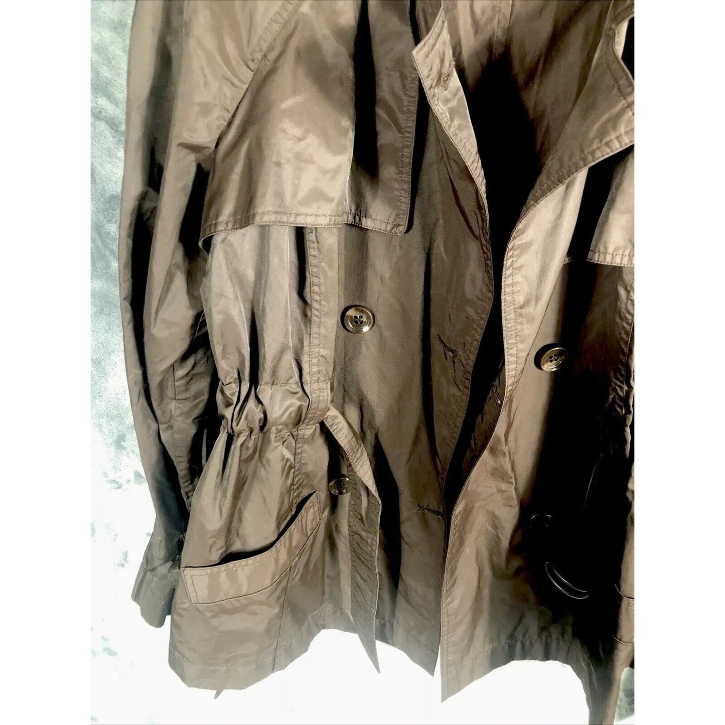 Daisy Fuentes 2 Button Woman’s Belted Wind Breaker Jacket Large Brown