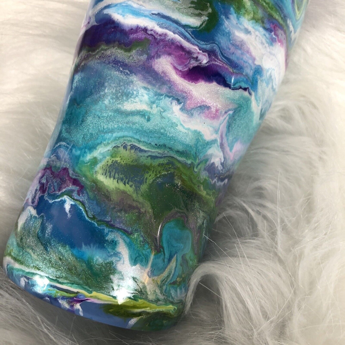 24 Ounce Tumbler Hand-Painted Blues Purples Pearl Green Lid And Straw