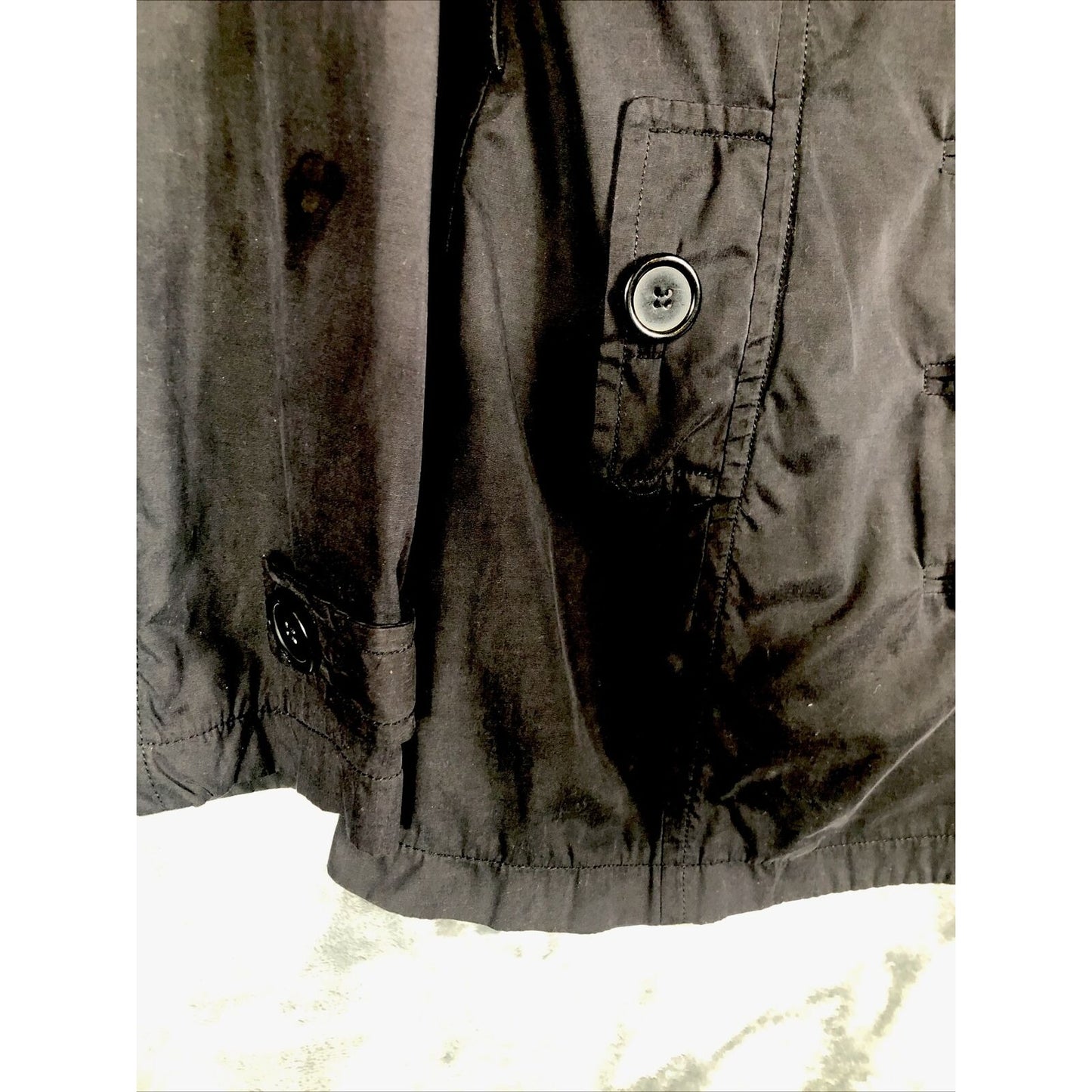 Joujou Ladies Black Trench Coat, Size Lightweight Button Down Missing Belt