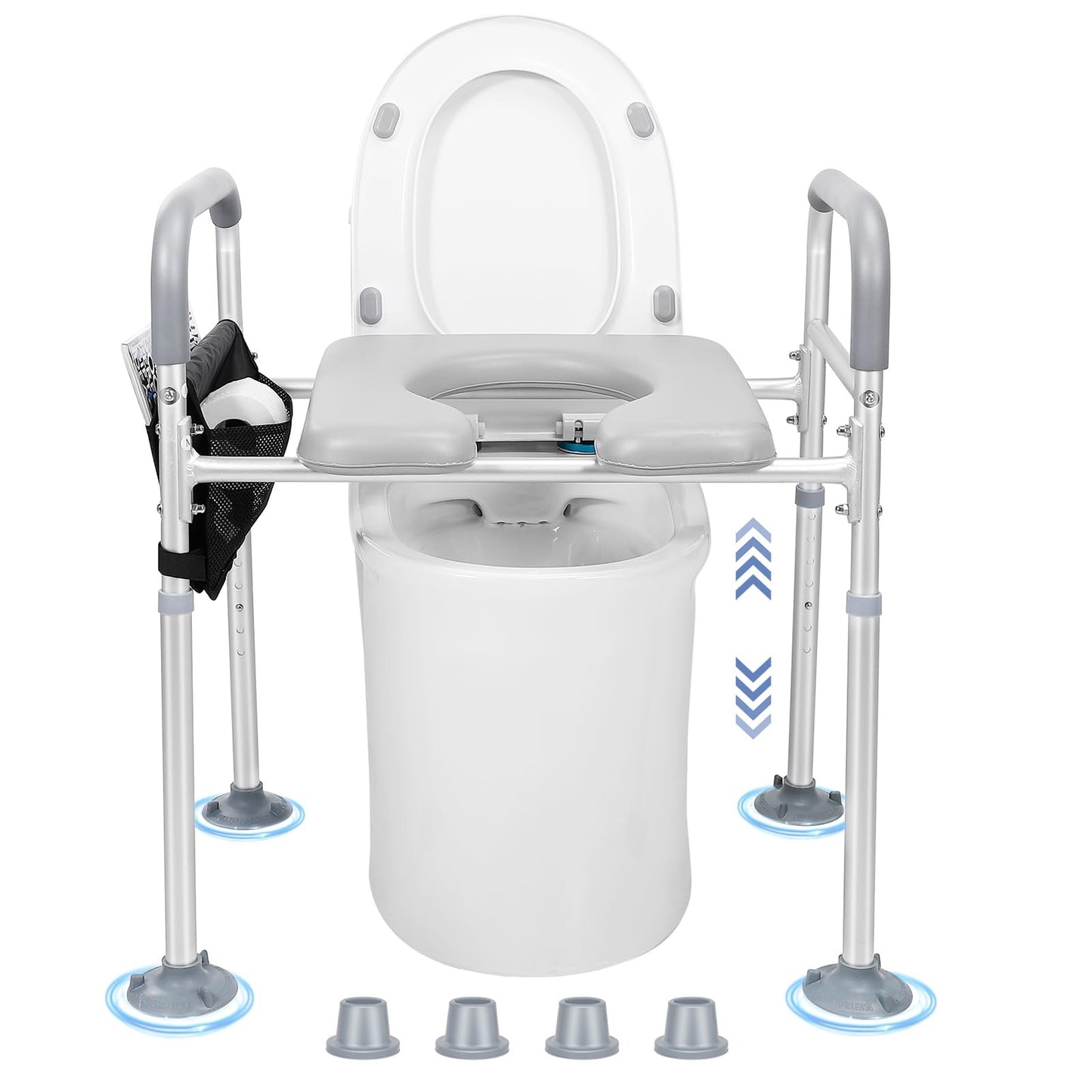 Adjustable Height Raised Toilet Seat With Safety Frame For Elderly & Disabled