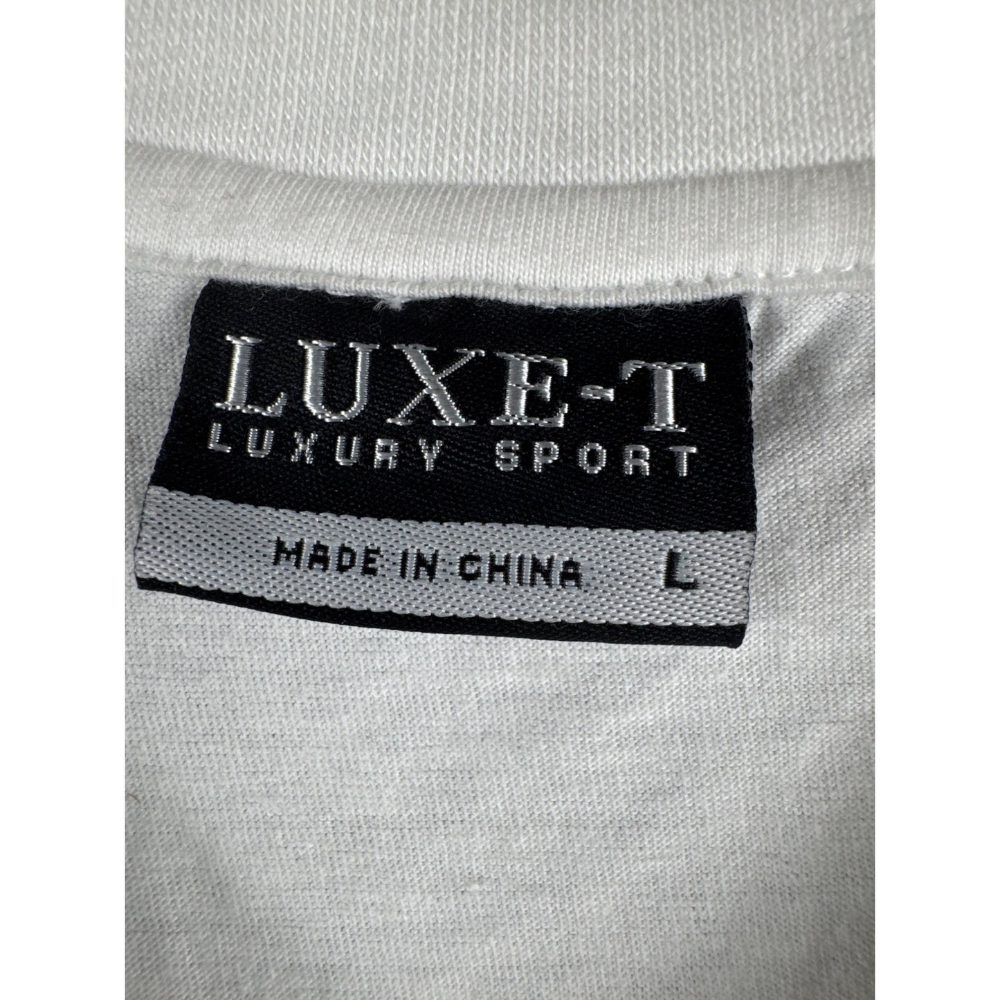 White Luxe-T V-Neck T-Shirt With Blue & Pink Stripe Design Mens Size L Cotton Blend