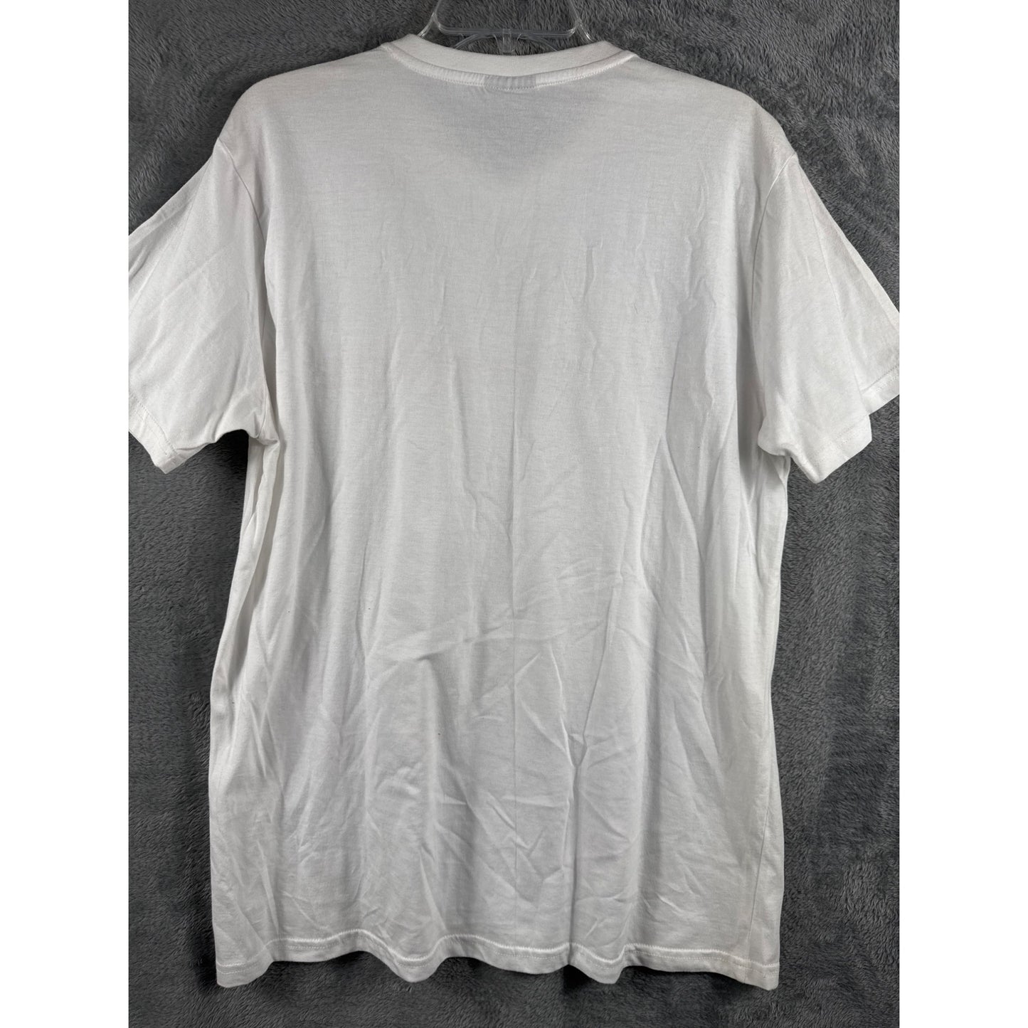 White Luxe-T V-Neck T-Shirt With Blue & Pink Stripe Design Mens Size L Cotton Blend