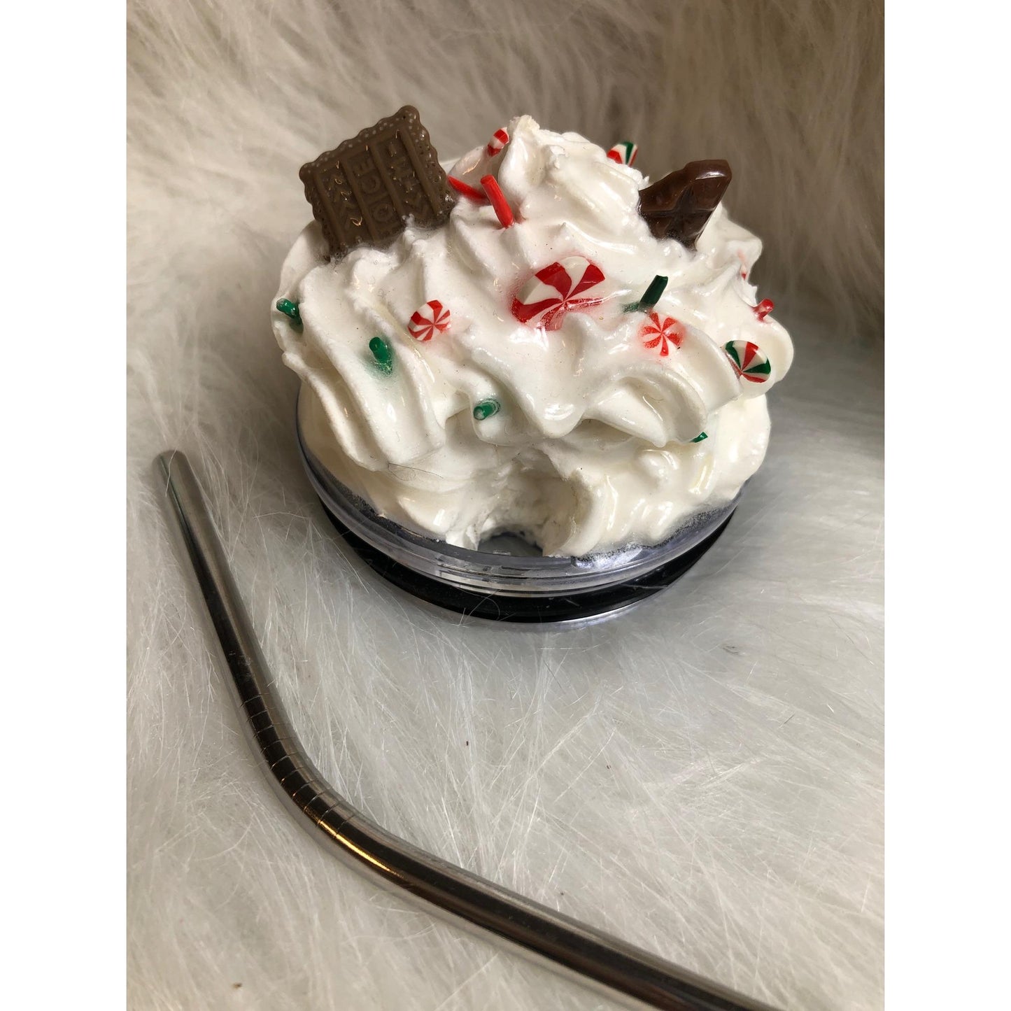 Festive Rainbow Swirl Tumbler: 20oz Christmas Chocolate Drizzle Cup with Straw Topper