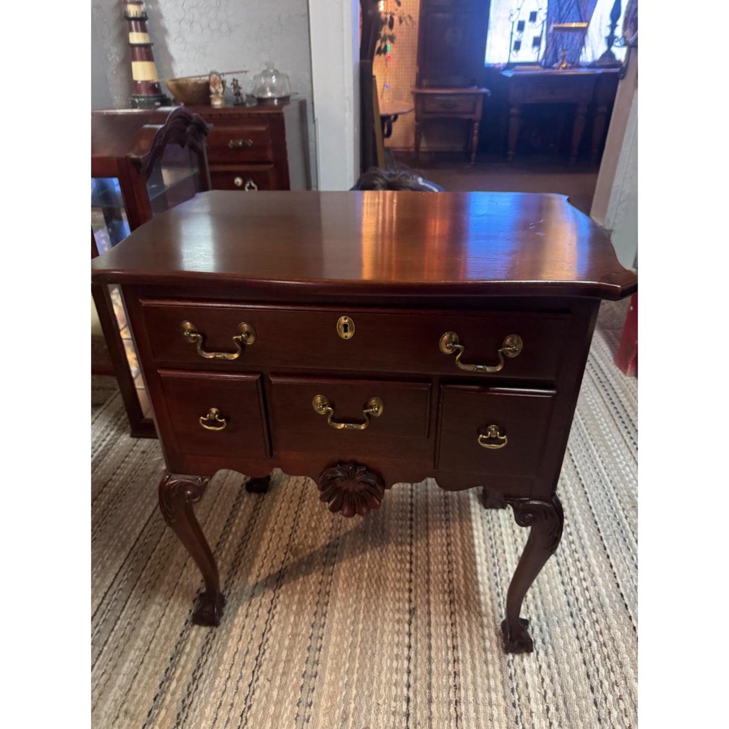 Mahogany Chippendale Lowboy Dresser Vintage Link Taylor Serpentine Chest Carved Leg Furniture Brass Hardware Dresser Traditional Antique