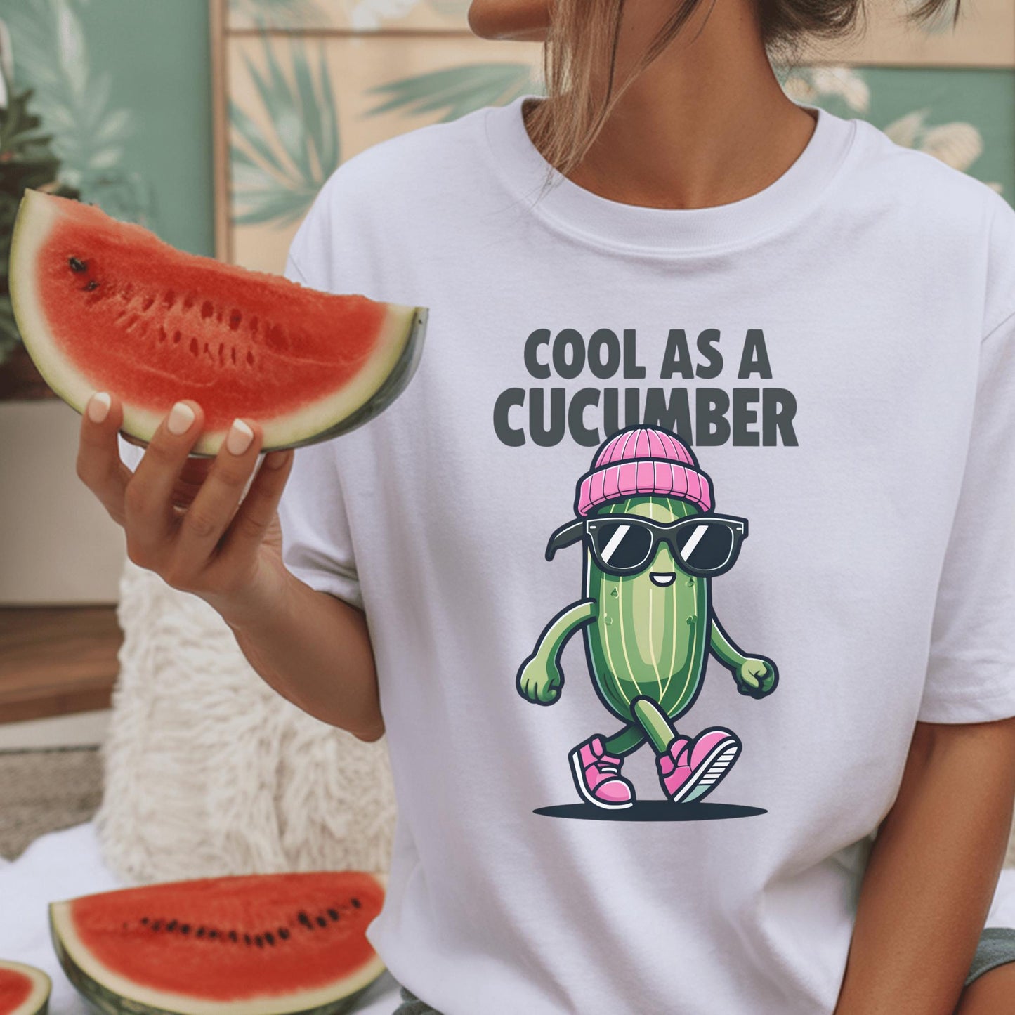 As A Cucumber T-Shirt, Cartoon Veggie Graphic Top, Humorous Apparel
