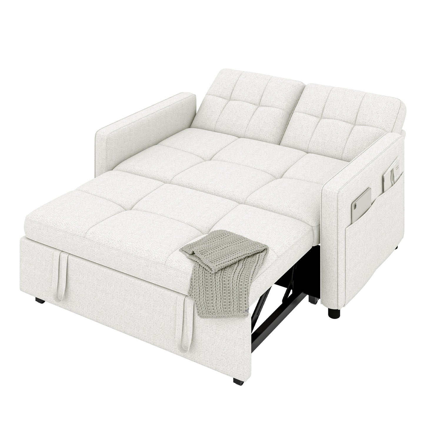 3 in 1 Convertible Sofa Bed 55 inch Sleeper Sofa Linen Loveseat Futon Couch