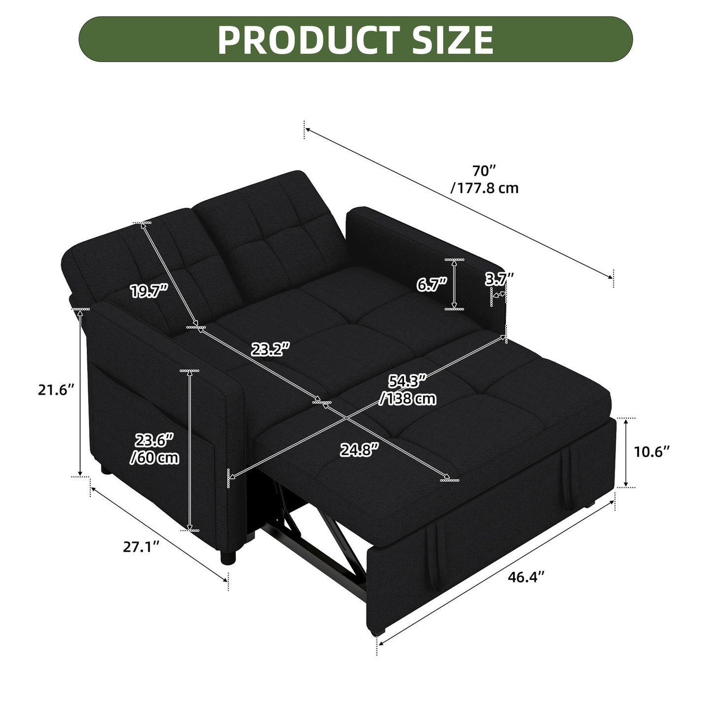 3 in 1 Convertible Sofa Bed 55 inch Sleeper Sofa Linen Loveseat Futon Couch