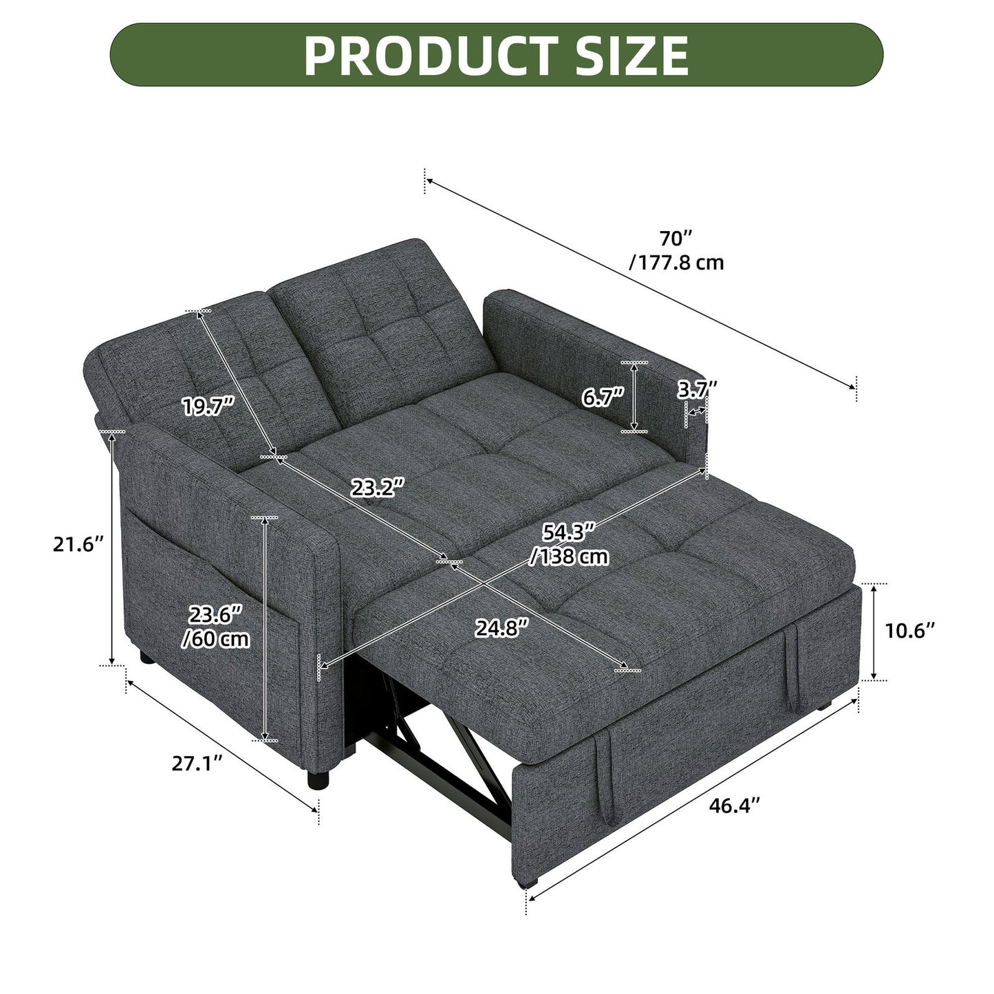3 in 1 Convertible Sofa Bed 55 inch Sleeper Sofa Linen Loveseat Futon Couch