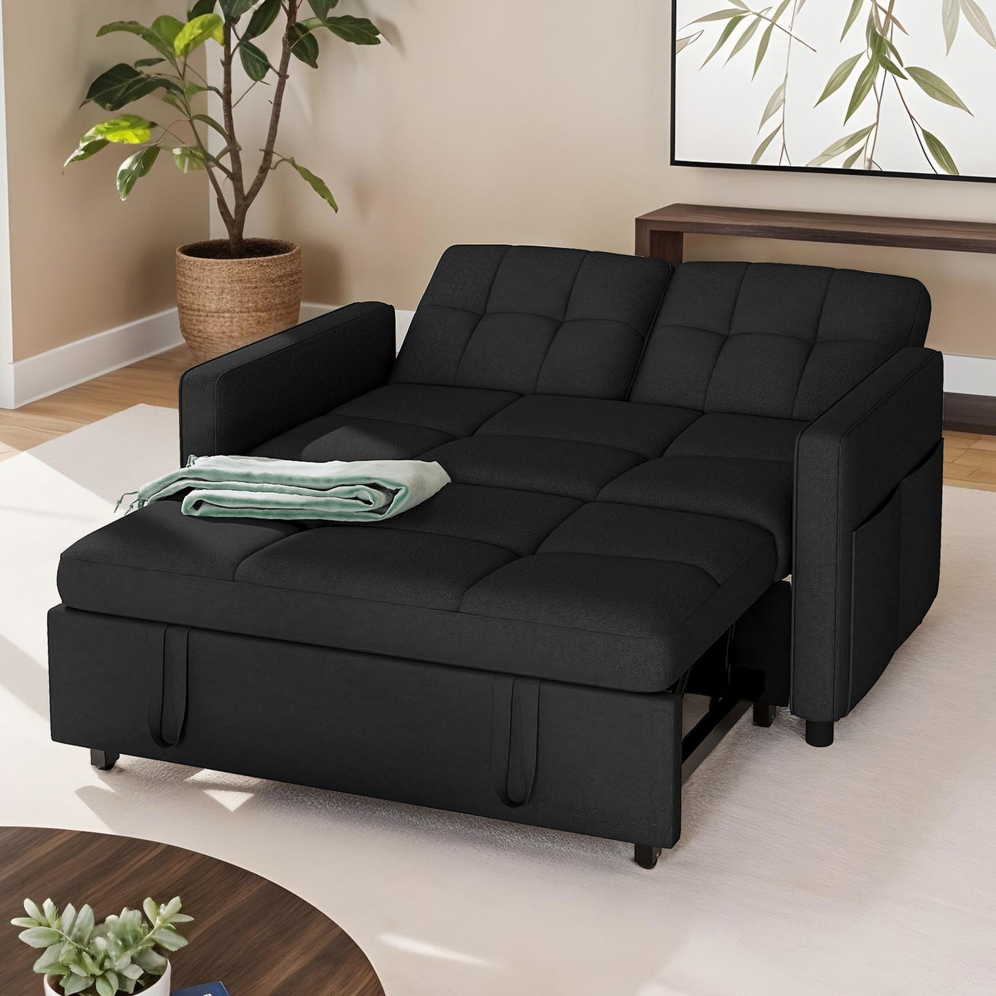 3 in 1 Convertible Sofa Bed 55 inch Sleeper Sofa Linen Loveseat Futon Couch