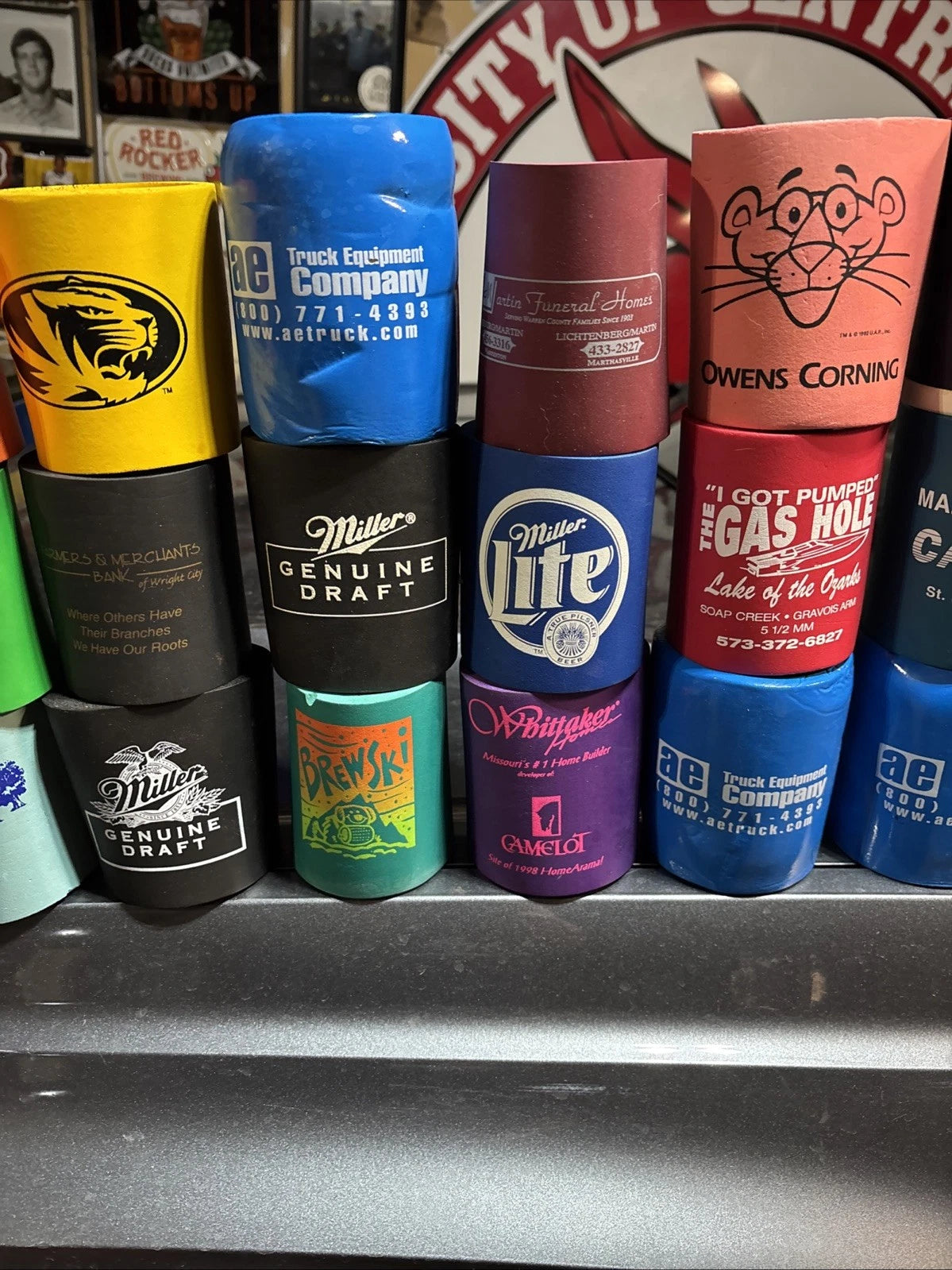 Lot of 33 Foam Can Koozies Insulated Drink Holders Mixed: Funny Vtg Advertising