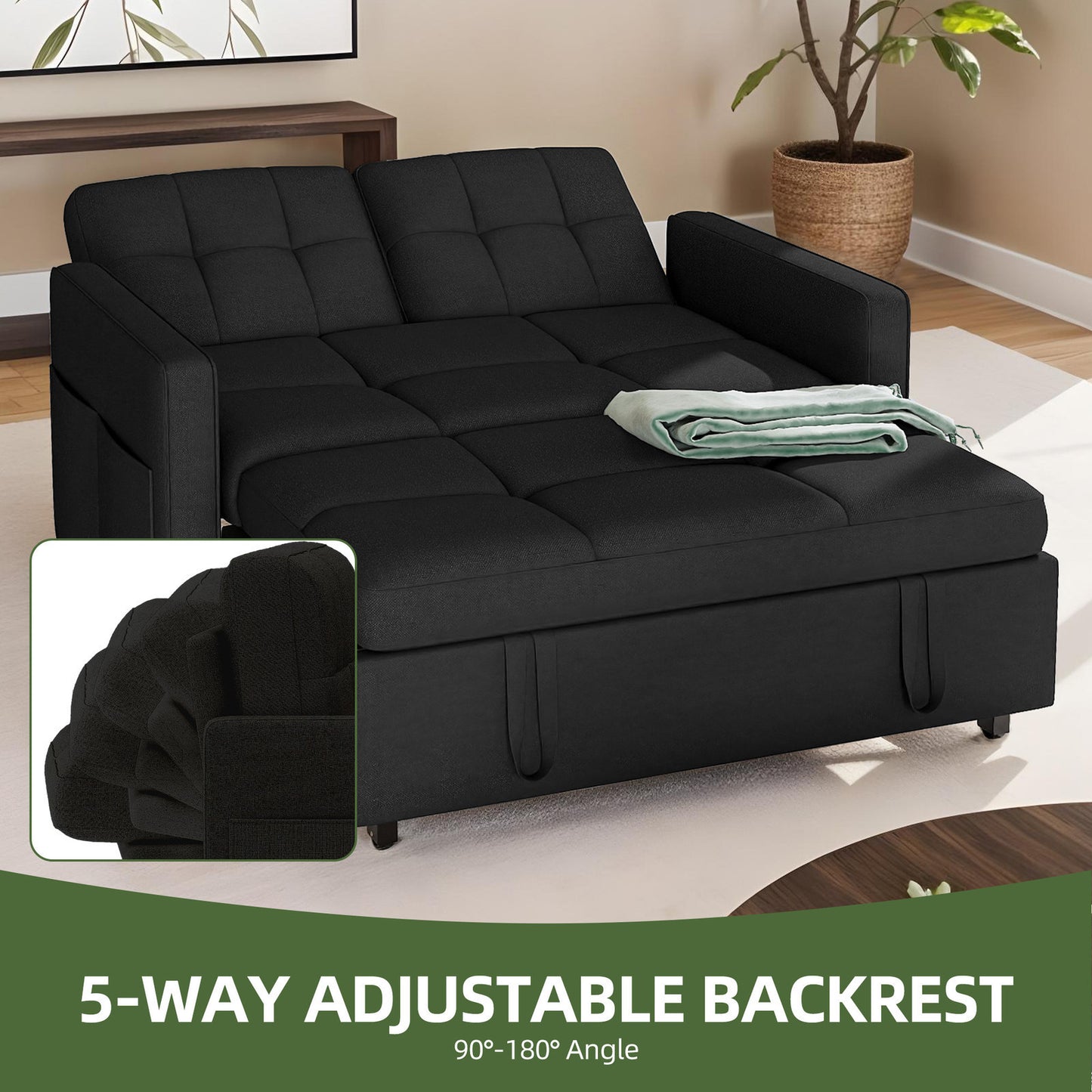 3 in 1 Convertible Sofa Bed 55 inch Sleeper Sofa Linen Loveseat Futon Couch