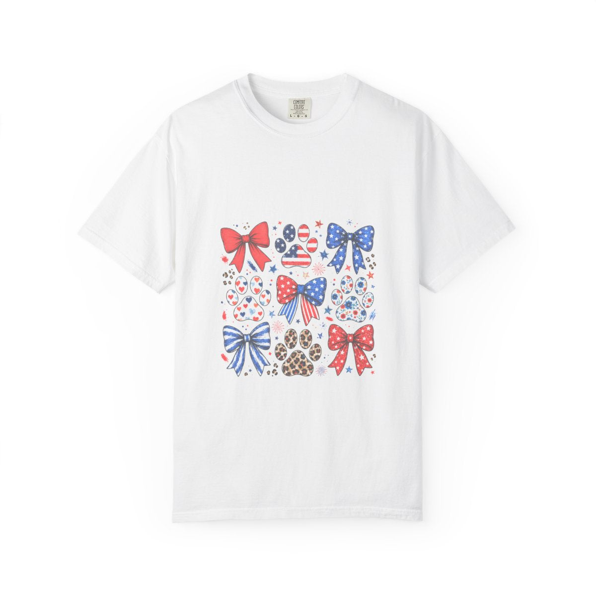 American Flag Paw Print Tshirt, Patriotic Bow Custom Tee, July 4th Animal Lover Gift, Cute USA Dog Lover Shirt, Independence Day Tee