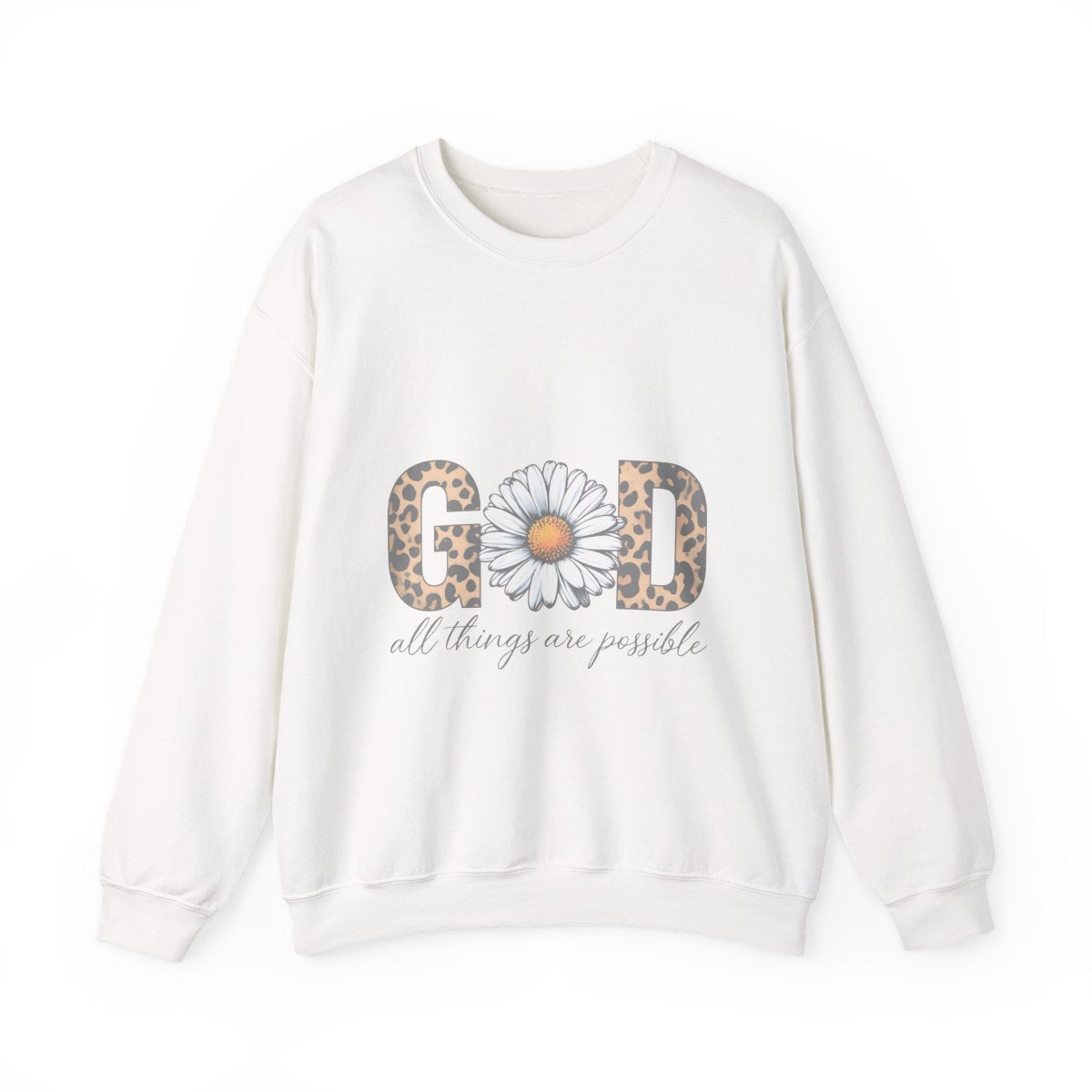 Leopard Print Daisy Sweatshirt, Inspirational Crewneck, Unisex Pullover, Chic Fall Fashion, Custom Apparel Gift, Graphic Print Top