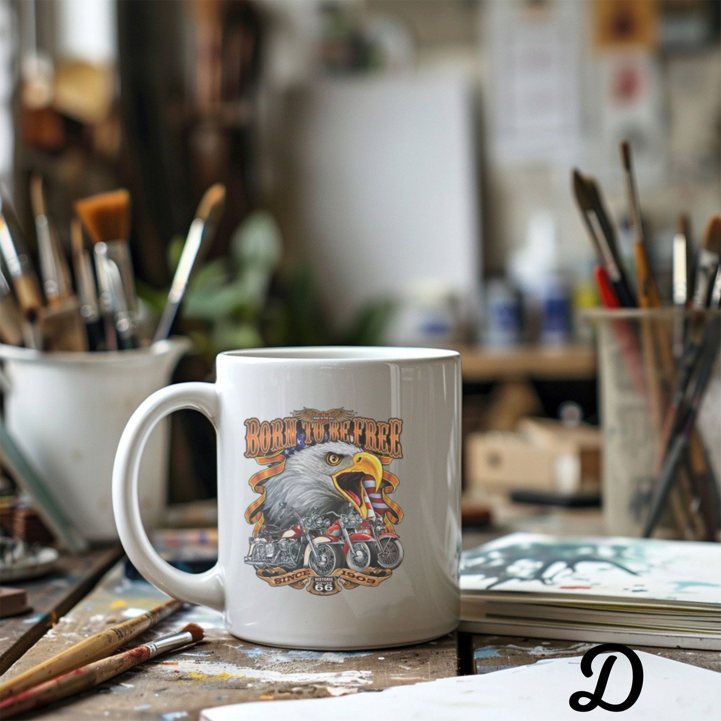 Customized Ceramic Mug, Motorcycle Design Coffee Cup, Gift for Motorcycle Lovers, Freedom Eagle Art, Personalized Drinkware