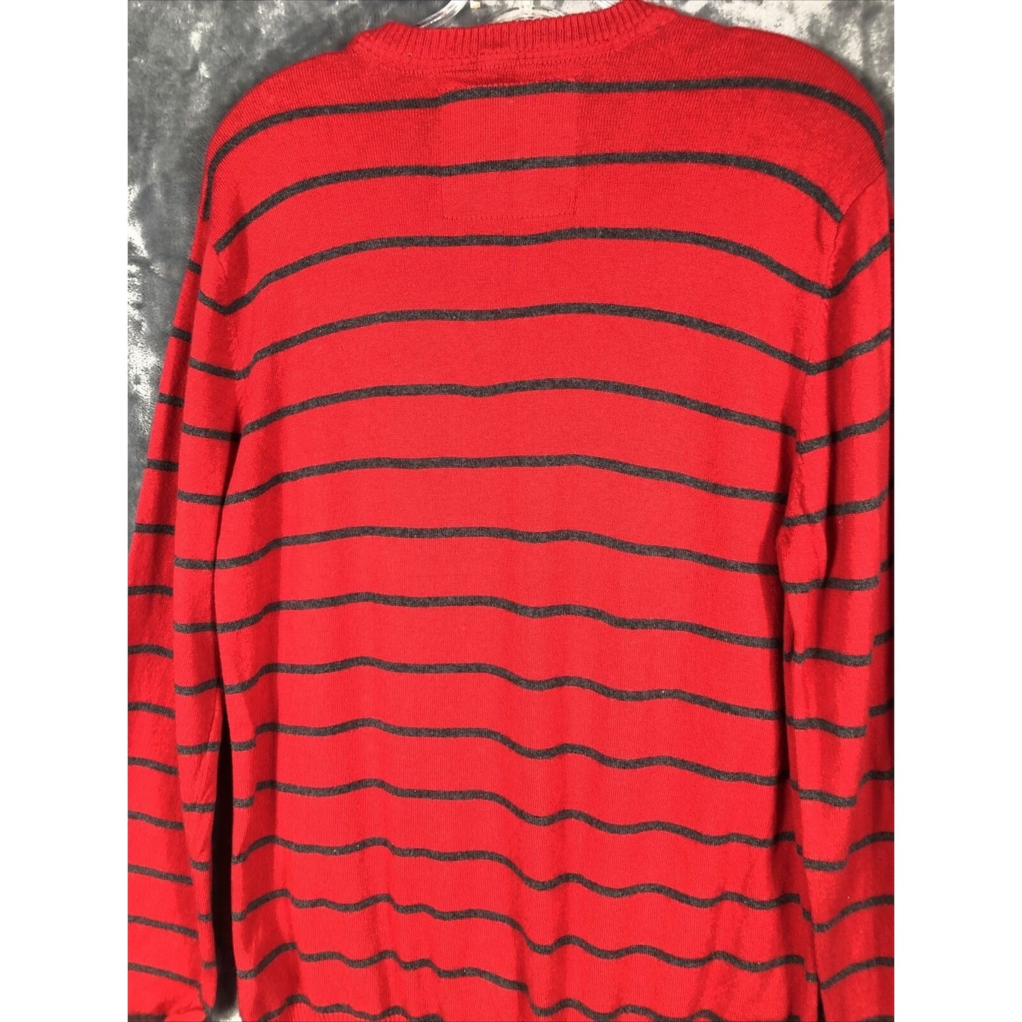 Aeropostale Sweater Men’s Adult Large Red And Gray Striped V-Neck Pullover A87