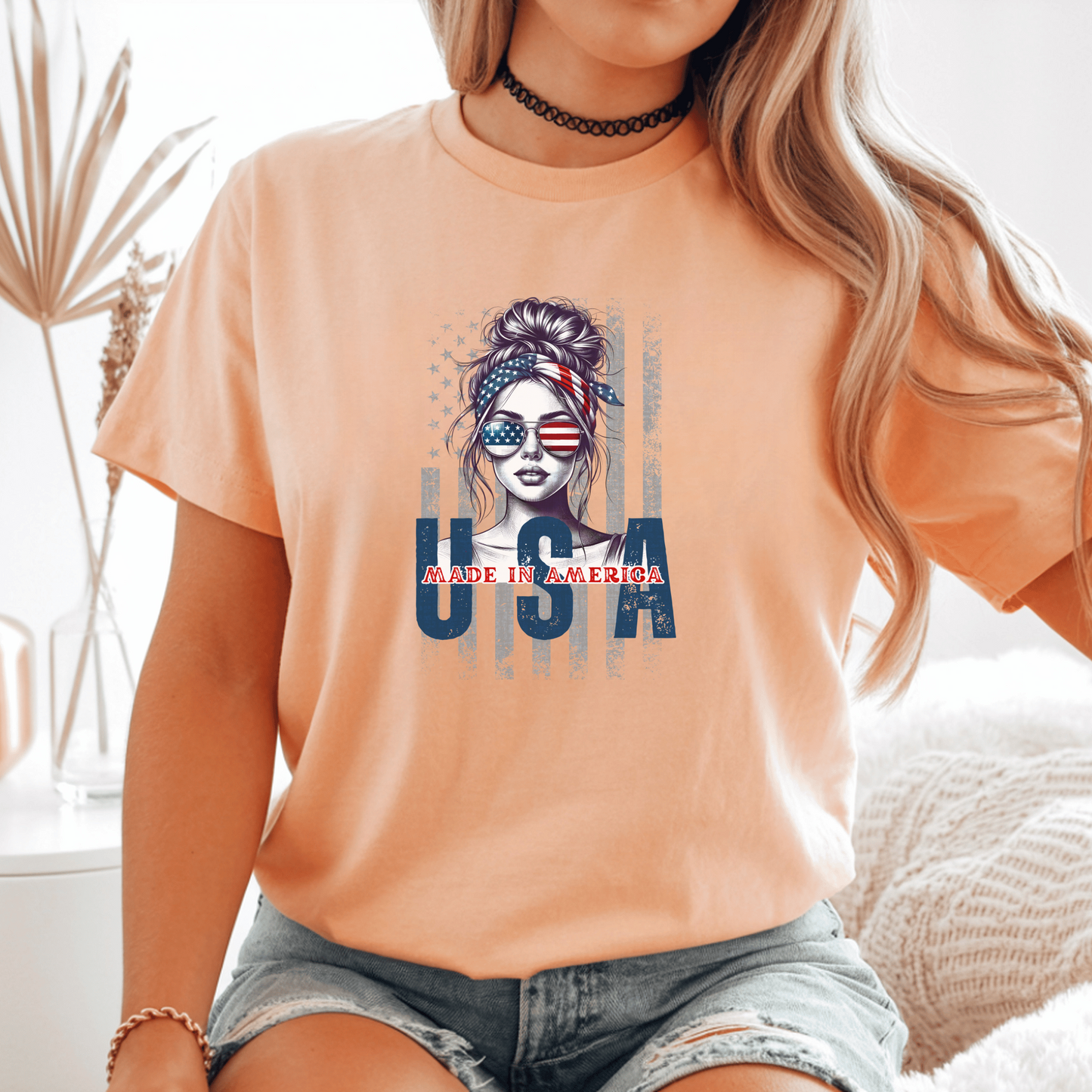 Vintage USA Patriotic T-Shirt, Graphic Tee Women, American Flag Design, Handmade Cotton Top, 4th of July Outfit, Summer Custom Tee