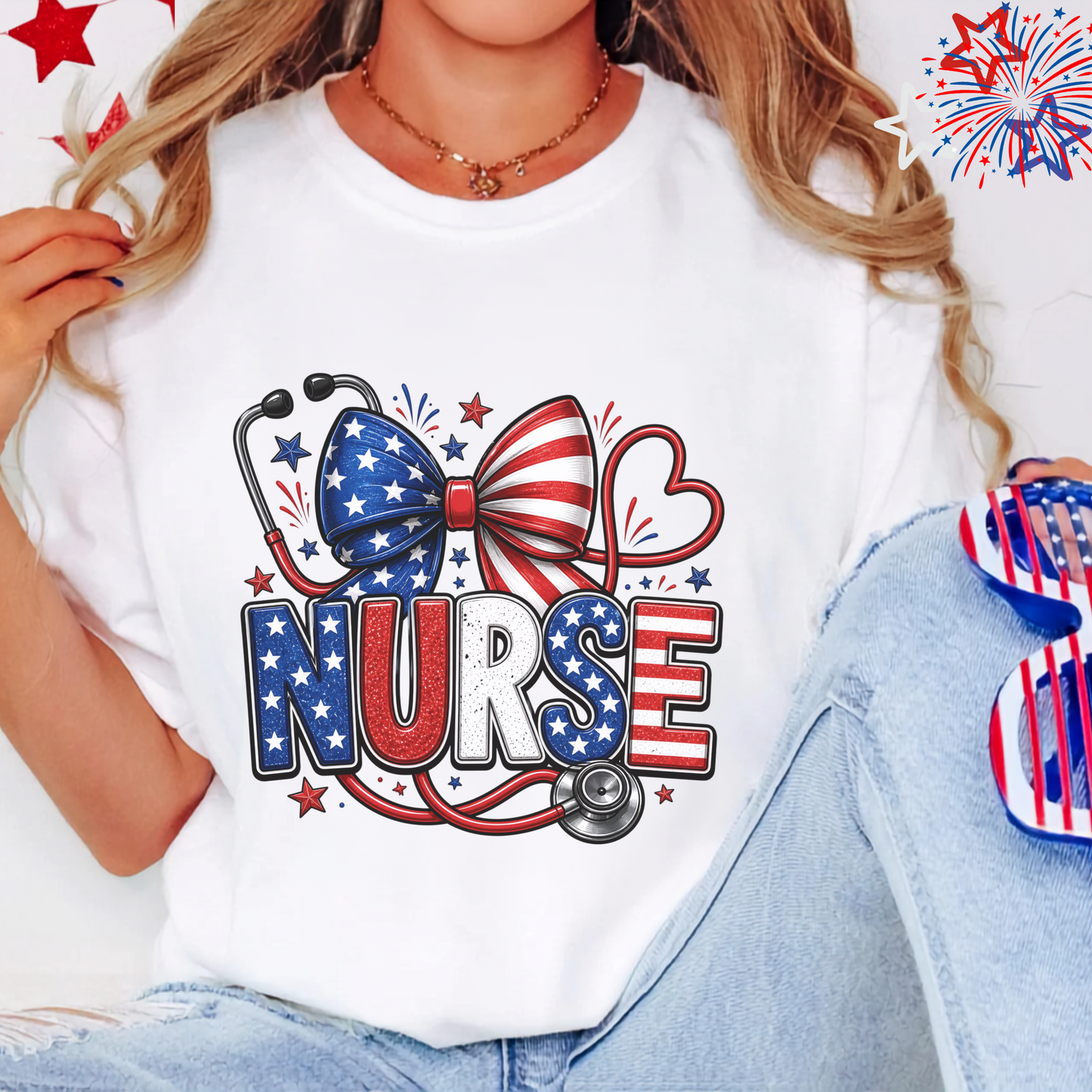 Patriotic Nurse Shirt, USA Flag Inspired Tee, Nurse Appreciation Gift, RN Independence Day Apparel, Stethoscope Graphic Top, Unique Medical