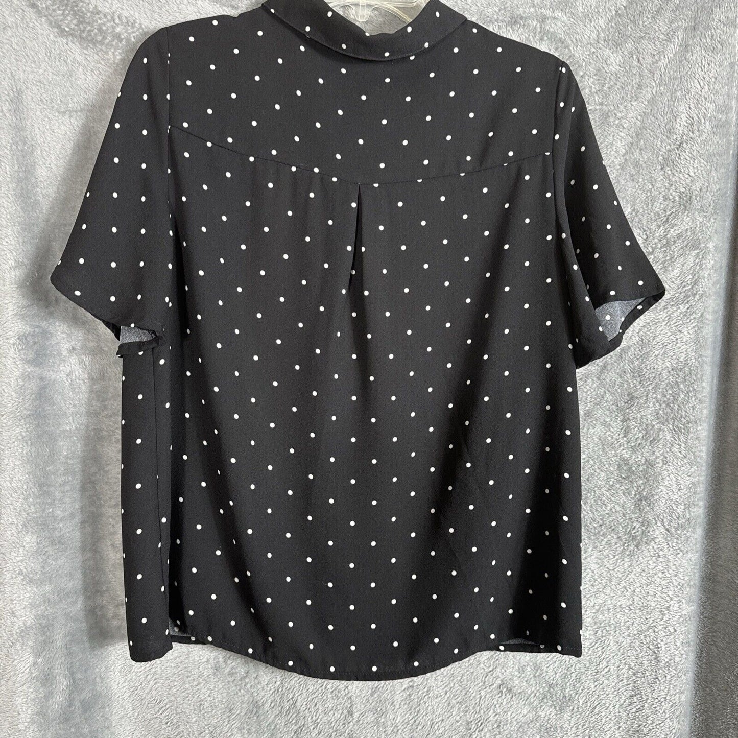Justfab Blouse Woman’s Polkadot Shirt Short Flared  Sleeve Top Black Size Large