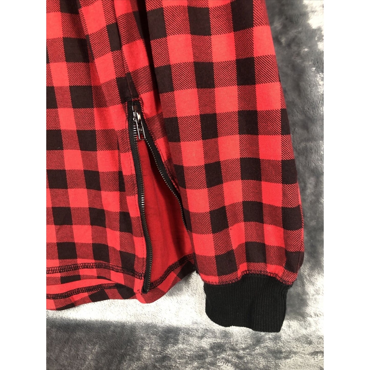 Red & Black Plaid Hoodie Men’s Large Long Sleeve With Side Zippers