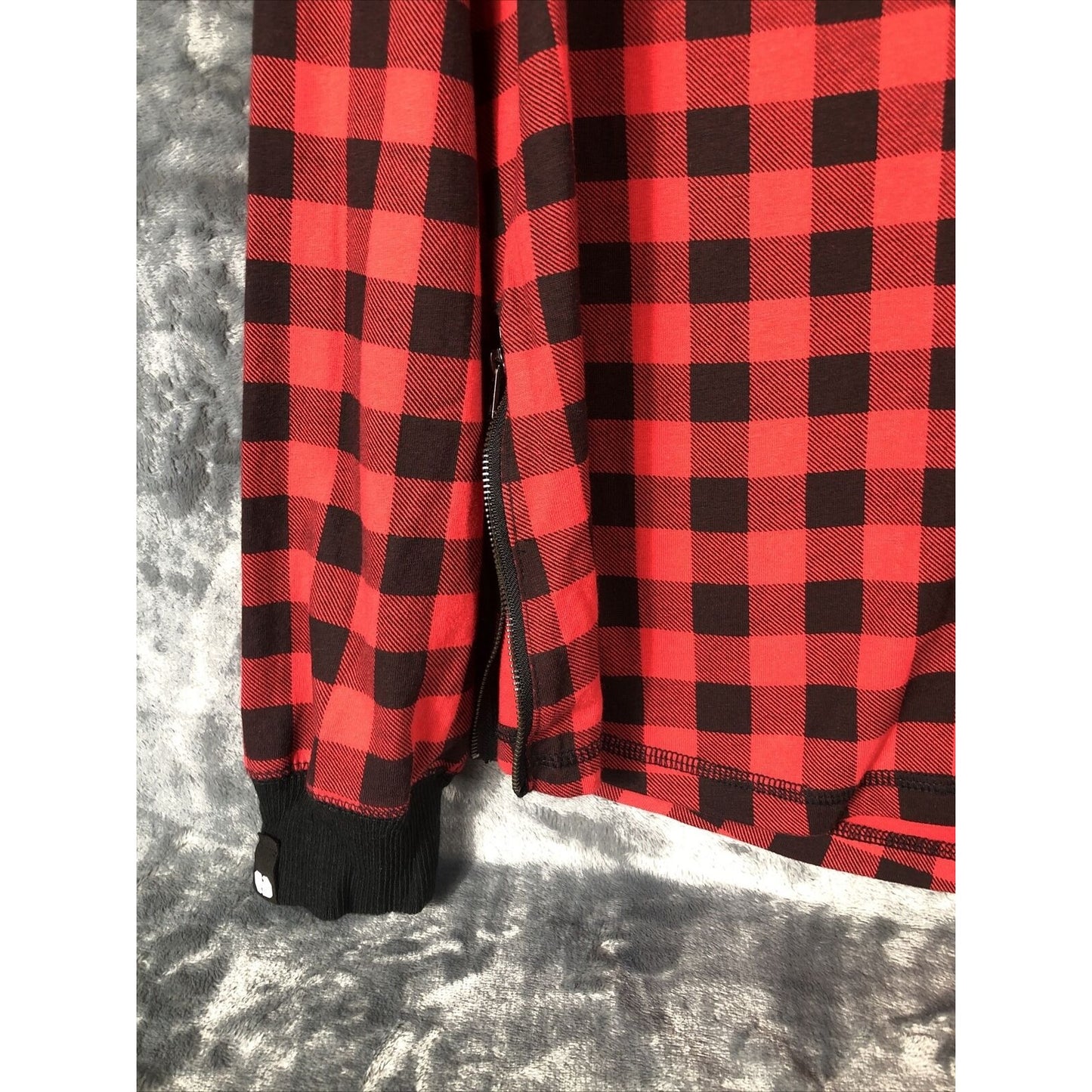 Red & Black Plaid Hoodie Men’s Large Long Sleeve With Side Zippers
