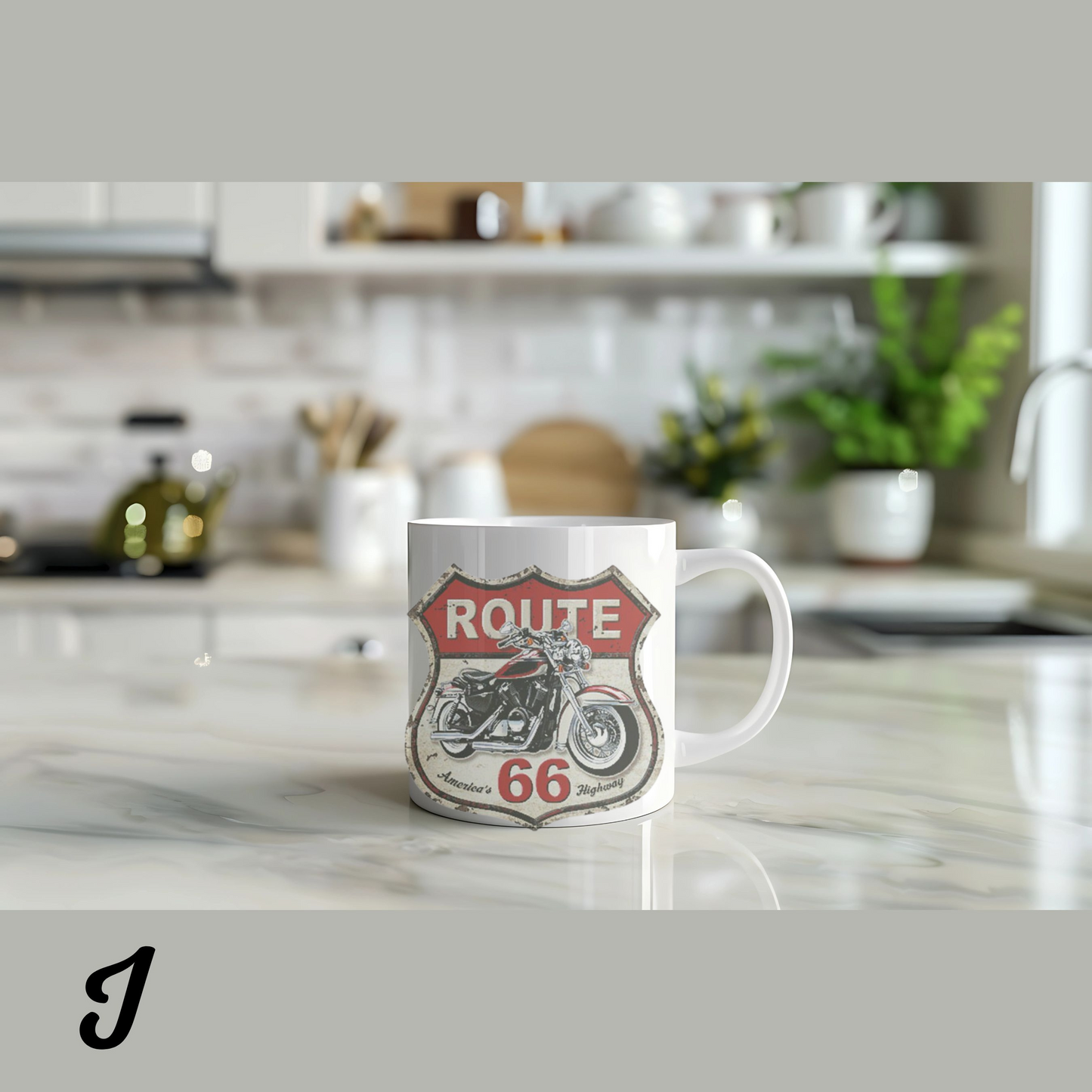Motorcycle Enthusiast Gift, Route 66 Ceramic Coffee Mug, Americana Road Trip Decor, Personalized Mug for Bikers, Highway Travel Souvenir