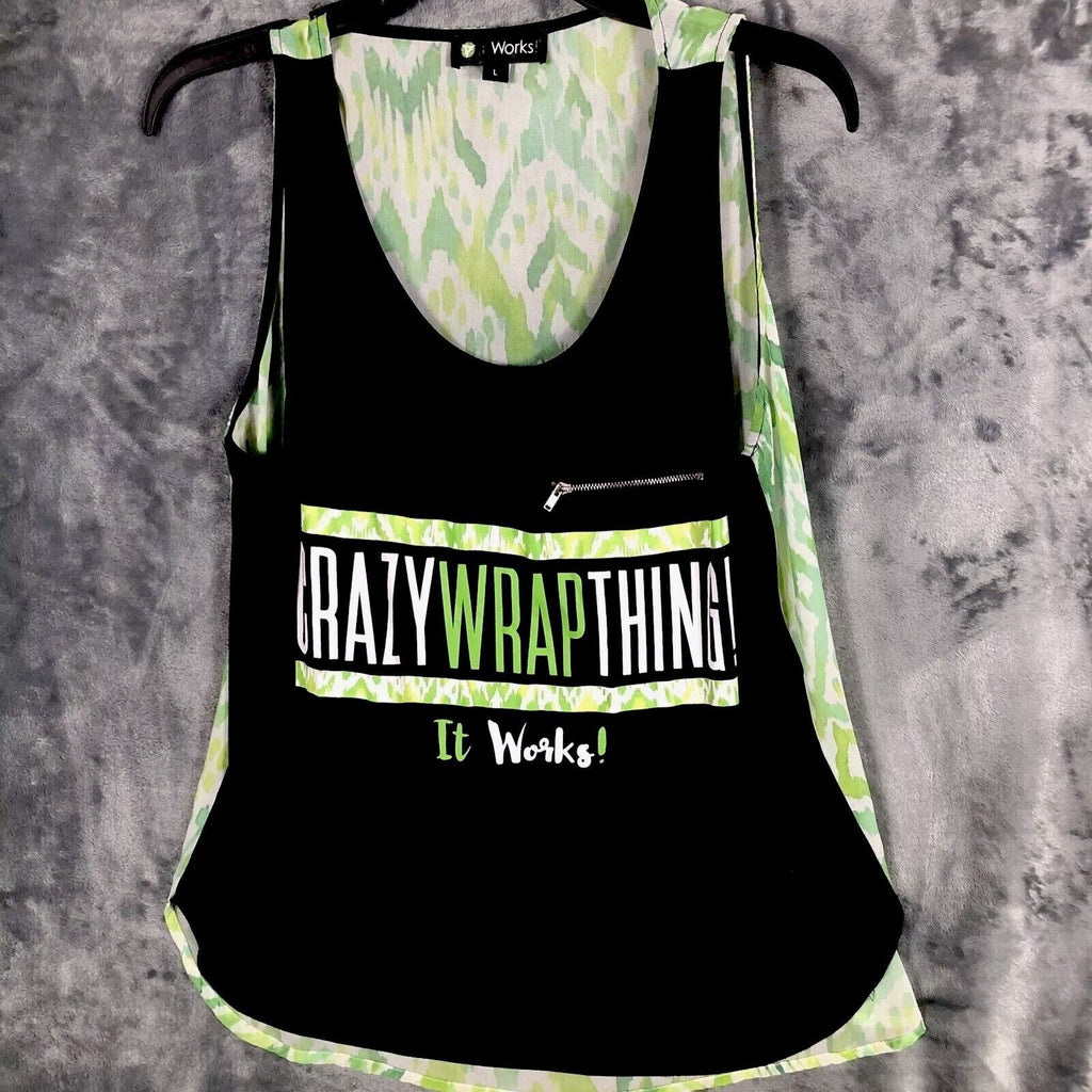 Crazy Wrap Thing Women’s It Works Tank Top Size Large Black And Green Bling