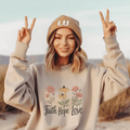 Floral Sweatshirt Gift, Faith Hope Love Design, Cozy Cotton Blend Top, Botanical Print Crewneck, Customizable Apparel, Women Men