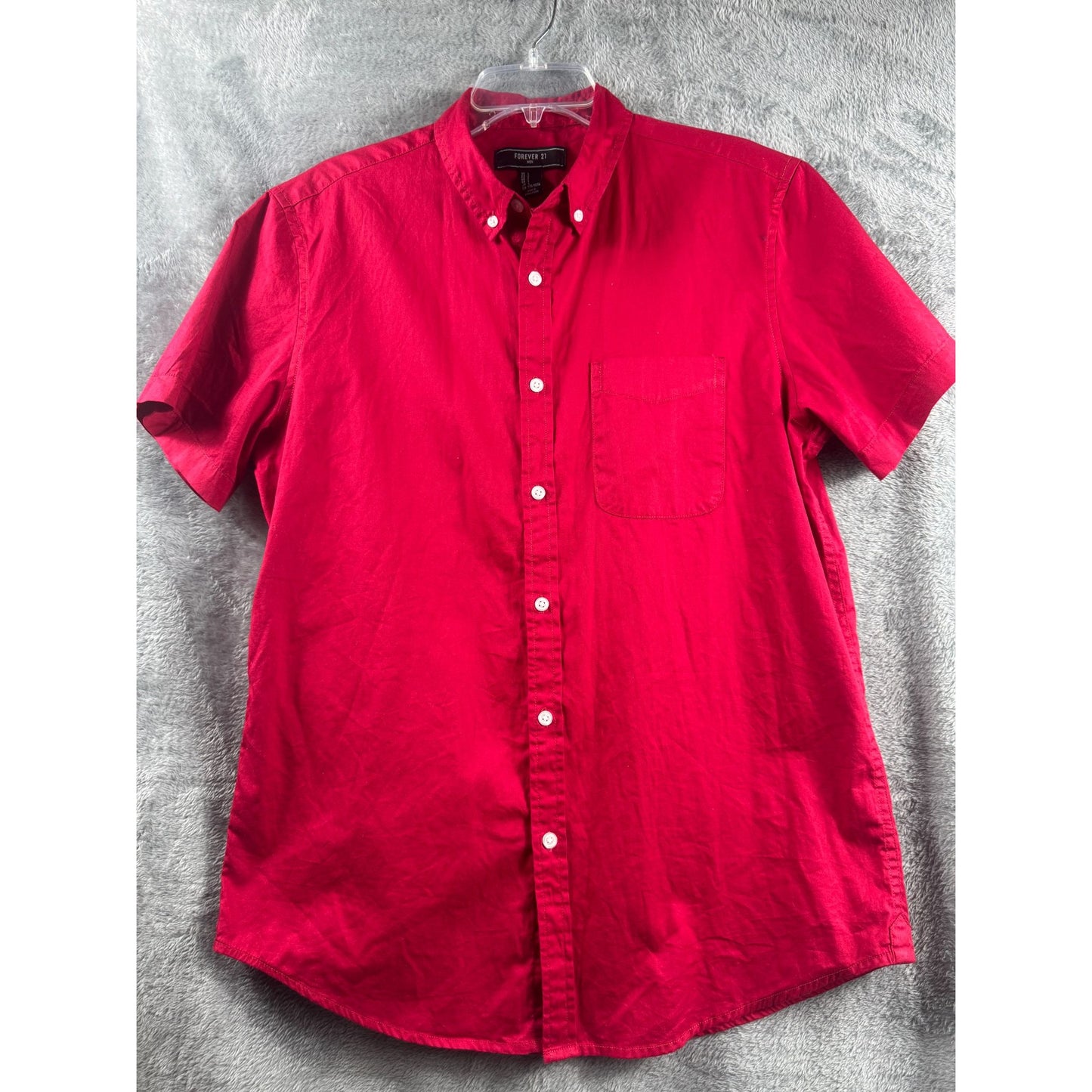 Forever 21 Mens Short Sleeve Button-Up Red Shirt Size L