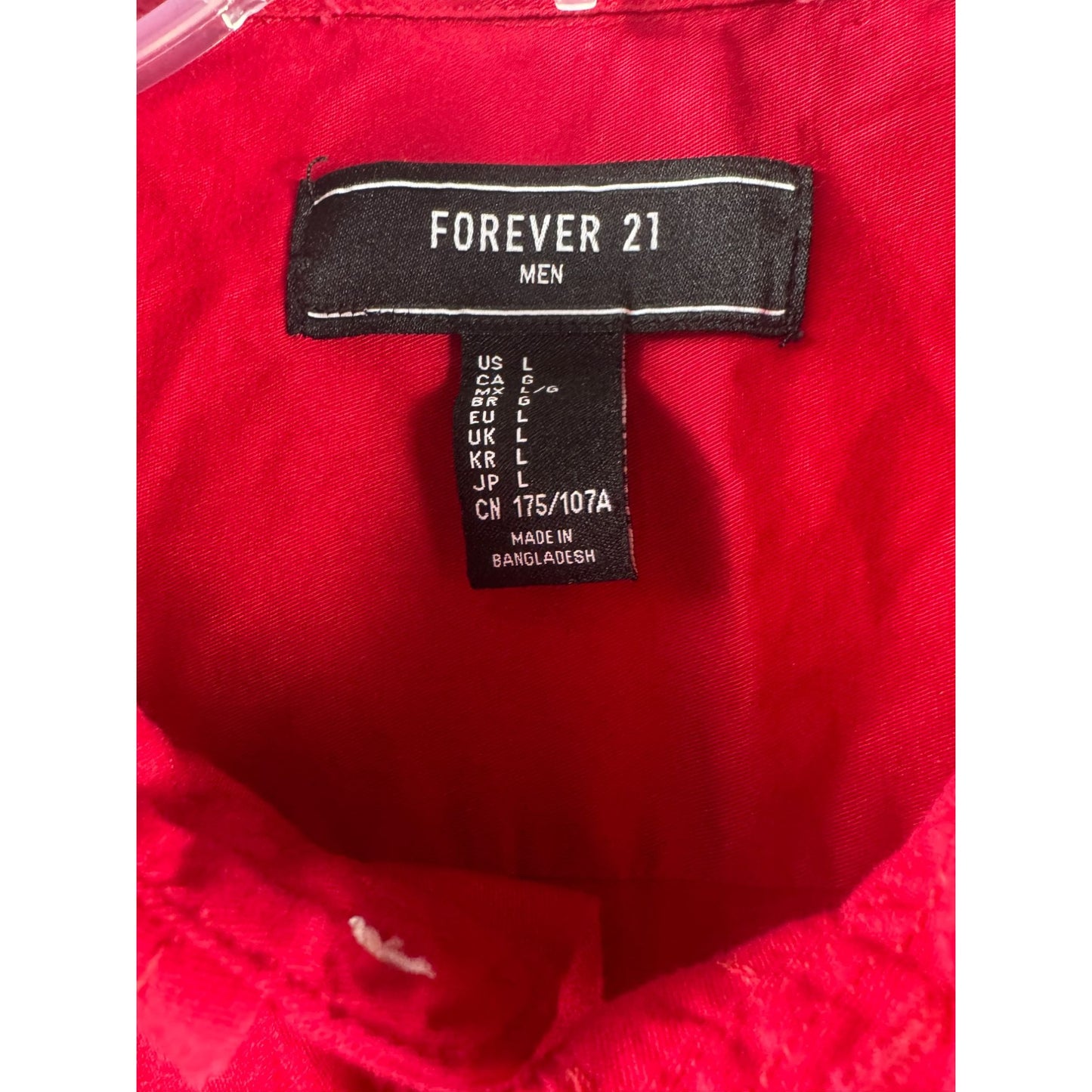 Forever 21 Mens Short Sleeve Button-Up Red Shirt Size L