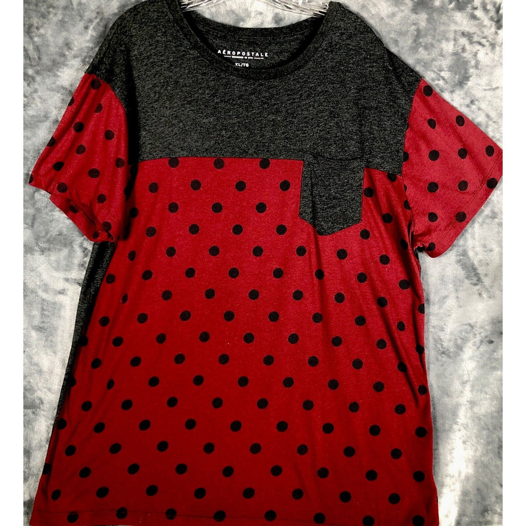 Aéropostale Women’s Shirt Relaxed Gray And Red Polkadot Short Sleeve Extra Large
