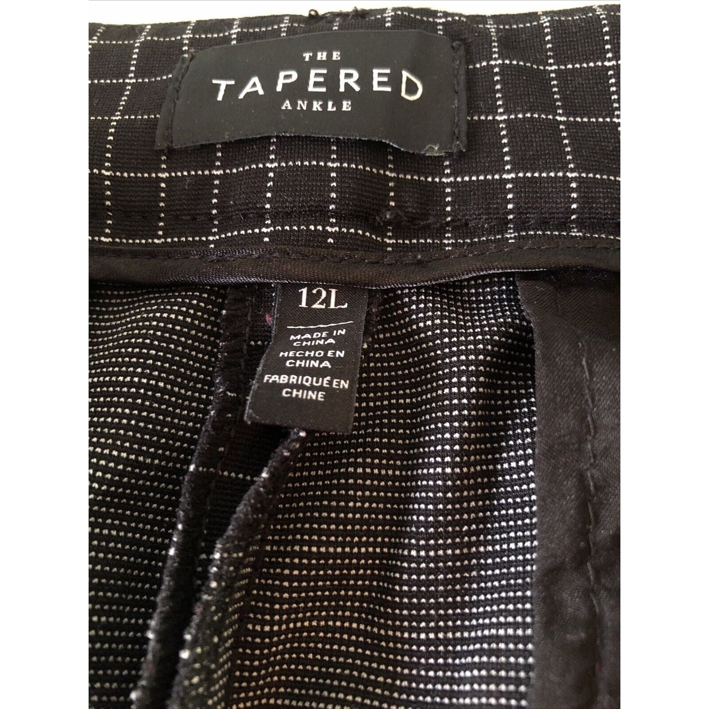 Women’s Tapered Ankle Plaid Black And Gray Dress Pants 12 Long