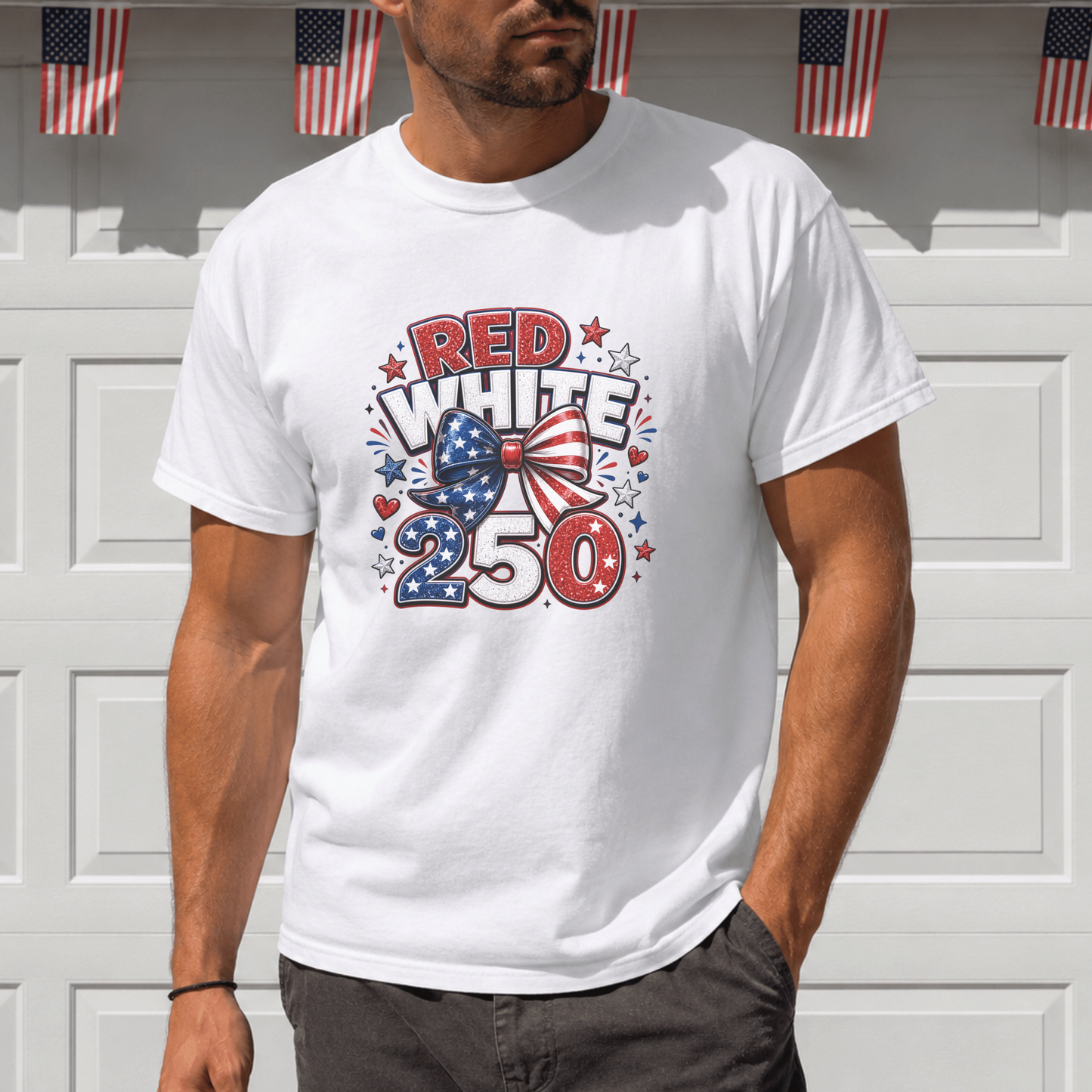 USA Patriotic T-Shirt, Red White Blue Celebration Tee, 250th Anniversary Design, Independence Day Shirt, Customizable Cotton Apparel