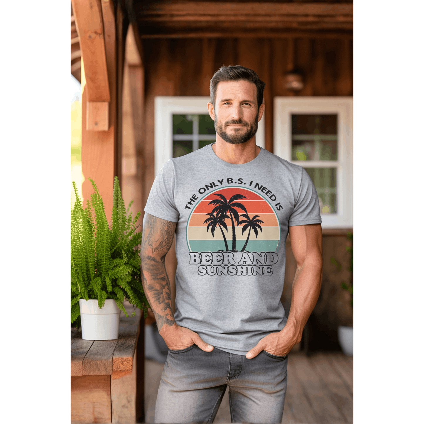 Beer and Sunshine T-Shirt, Funny Summer Graphic Tee, Vintage Beach Shirt, Palm Tree Design, Gift for Him, Relaxed Fit, Men's Casual Apparel