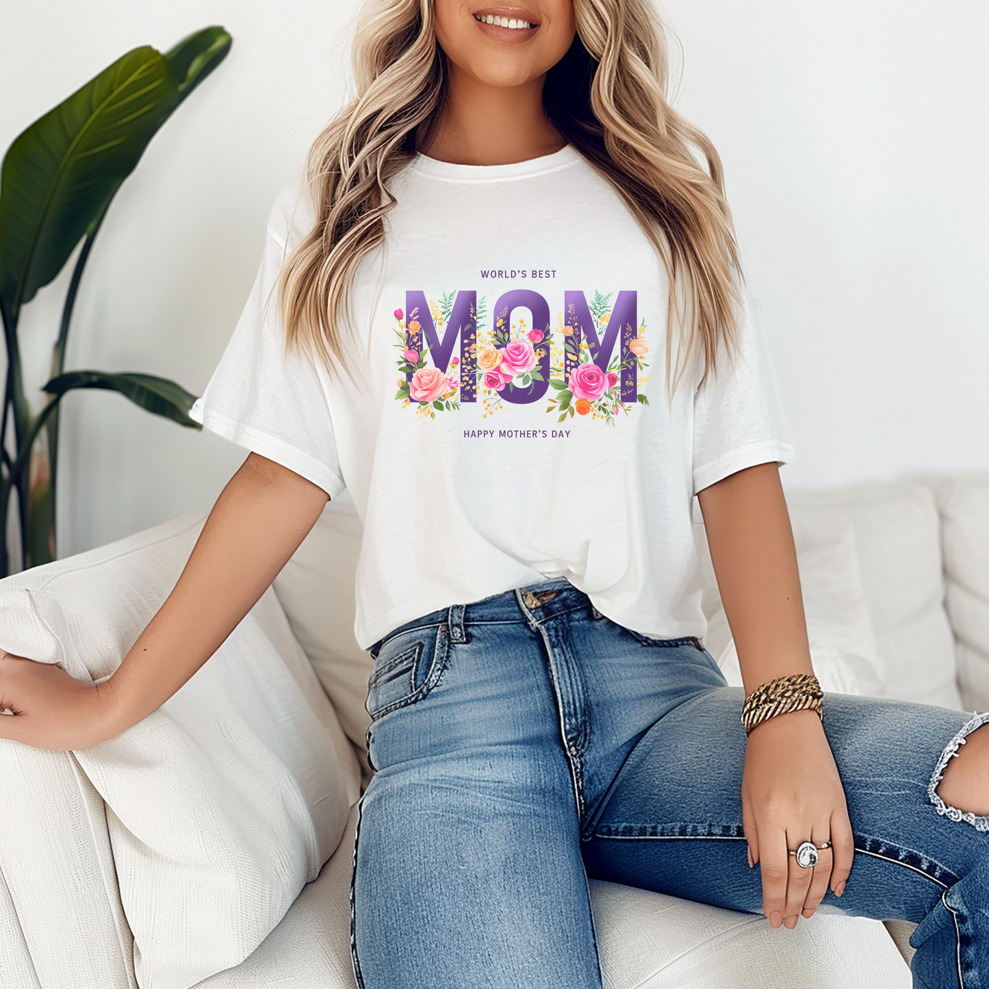 Mother's Day T-Shirt, World's Best Mom Tee, Floral Graphic Shirt, Gift for Mom, Gildan Cotton Shirt, Customized Mother's Day Gift
