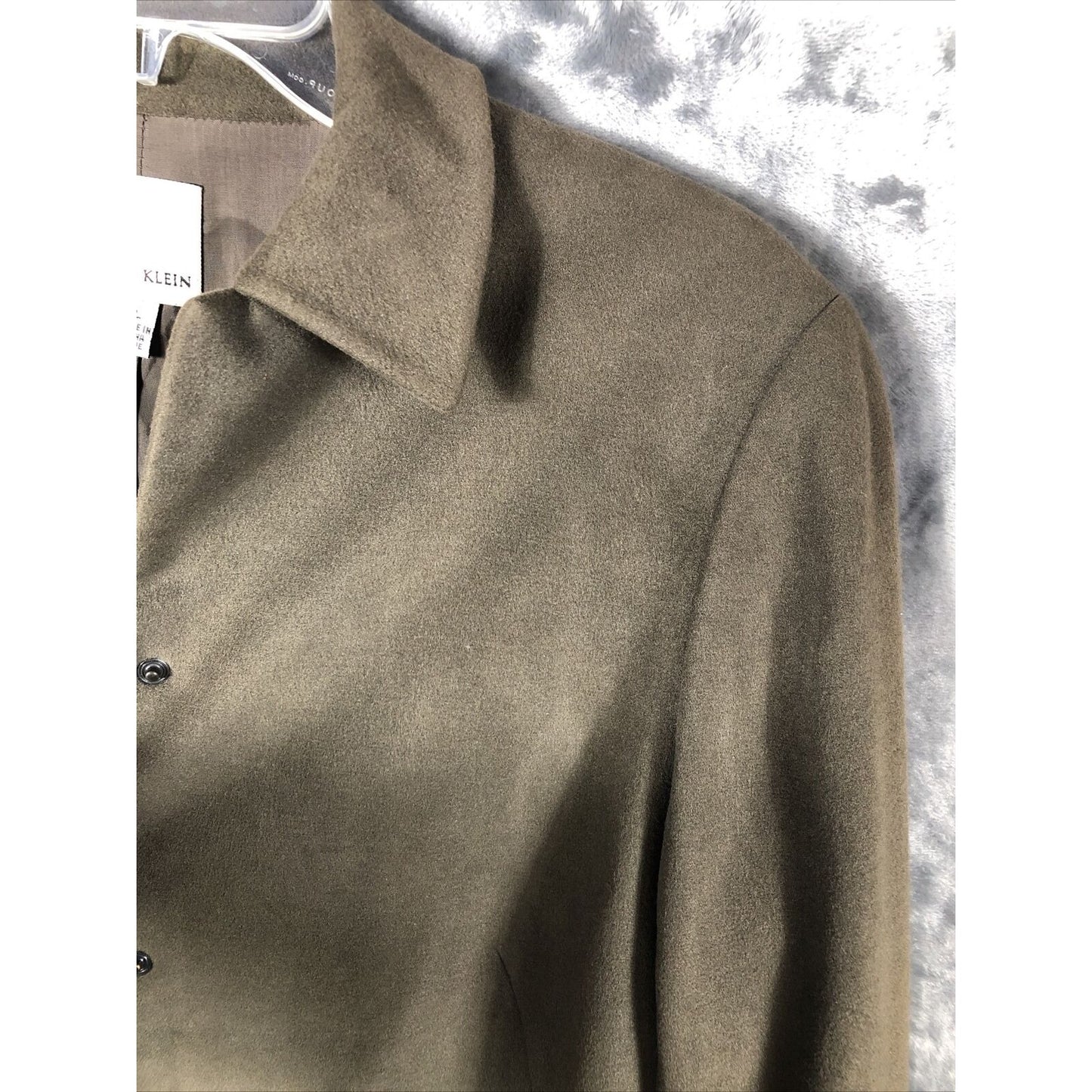 Anne Klein Women’s Jacket Neiman Marcus Suede Olive Green Moto Large Snap Front