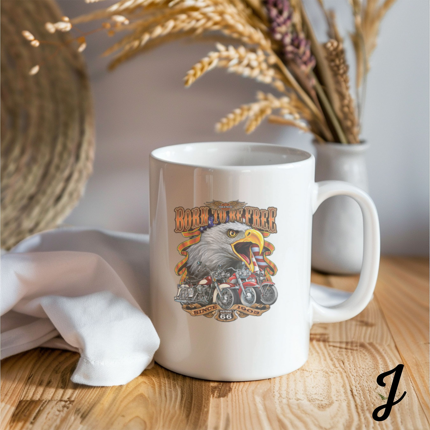 Customized Ceramic Mug, Motorcycle Design Coffee Cup, Gift for Motorcycle Lovers, Freedom Eagle Art, Personalized Drinkware