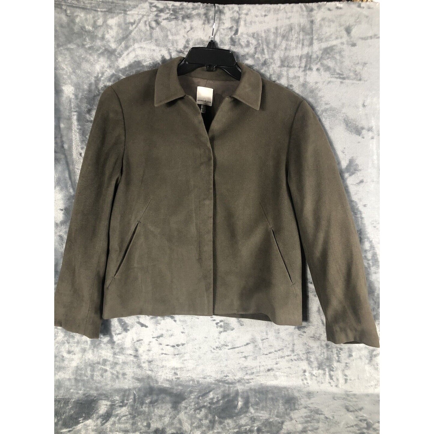 Anne Klein Women’s Jacket Neiman Marcus Suede Olive Green Moto Large Snap Front