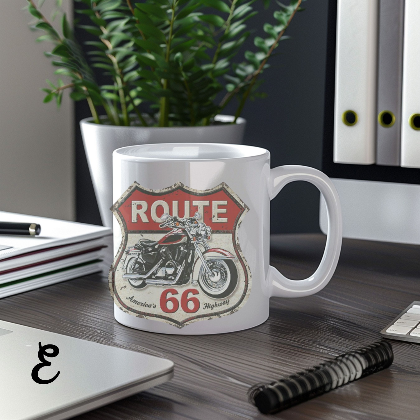 Motorcycle Enthusiast Gift, Route 66 Ceramic Coffee Mug, Americana Road Trip Decor, Personalized Mug for Bikers, Highway Travel Souvenir