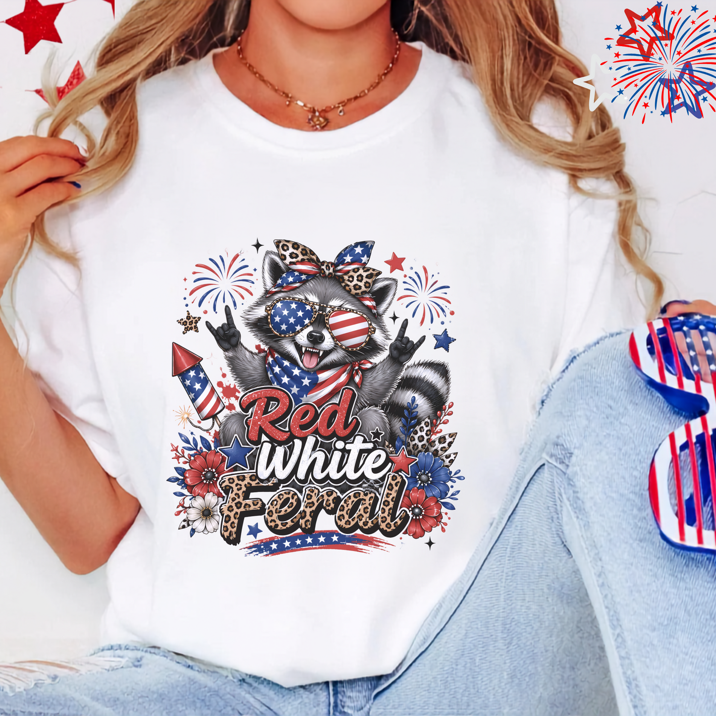 Patriotic Raccoon T-shirt, Red White Feral Graphic Tee, 4th of July Animal Shirt, Customizable Comfort Colors, USA Holiday Apparel Gift