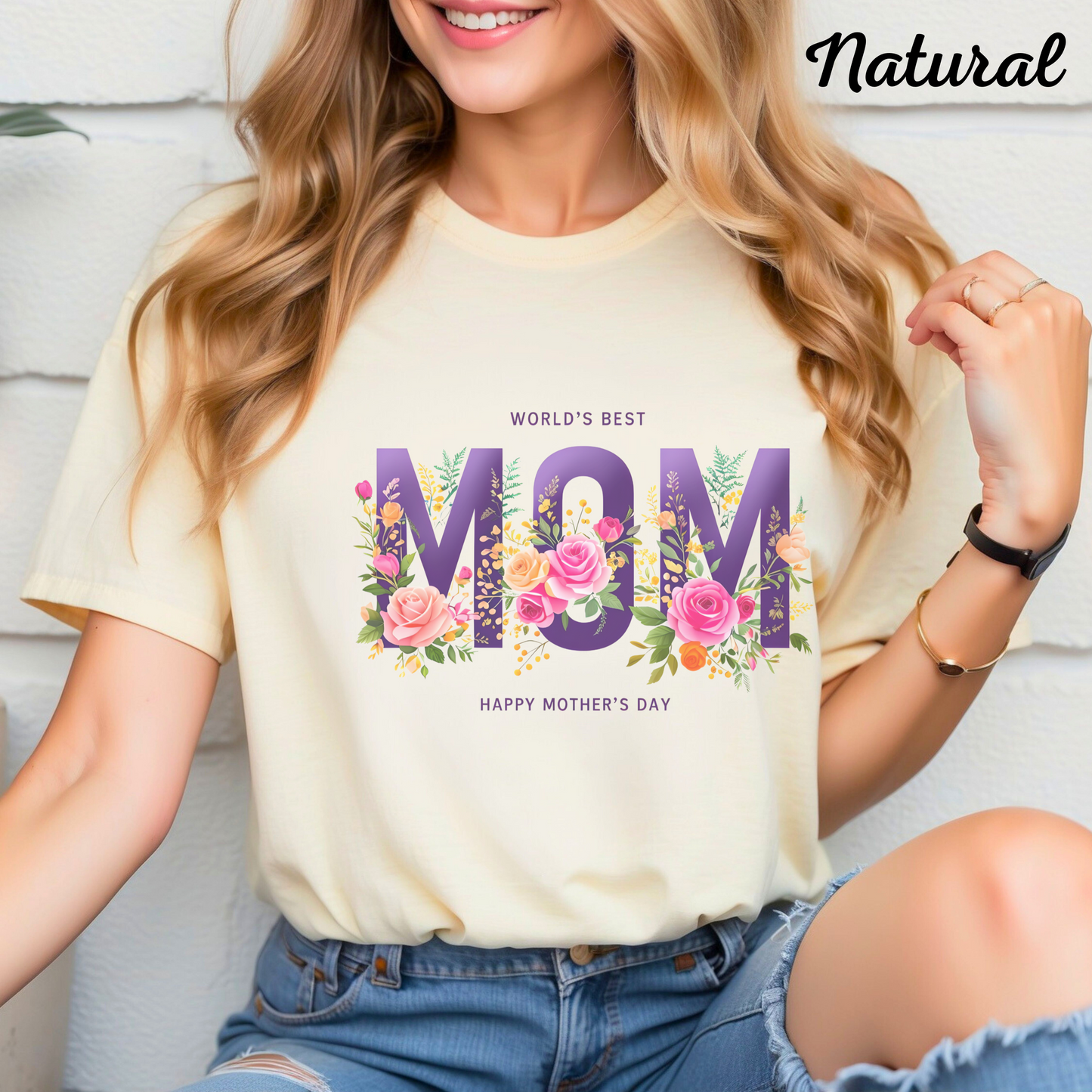 Mother's Day T-Shirt, World's Best Mom Tee, Floral Graphic Shirt, Gift for Mom, Gildan Cotton Shirt, Customized Mother's Day Gift
