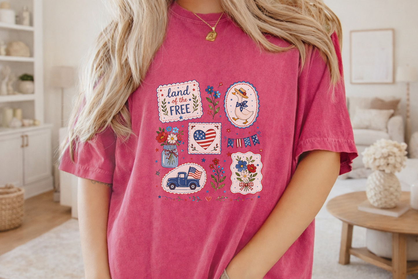 Patriotic Tee Land of the Free Shirt American Flag Duck Design Independence Day