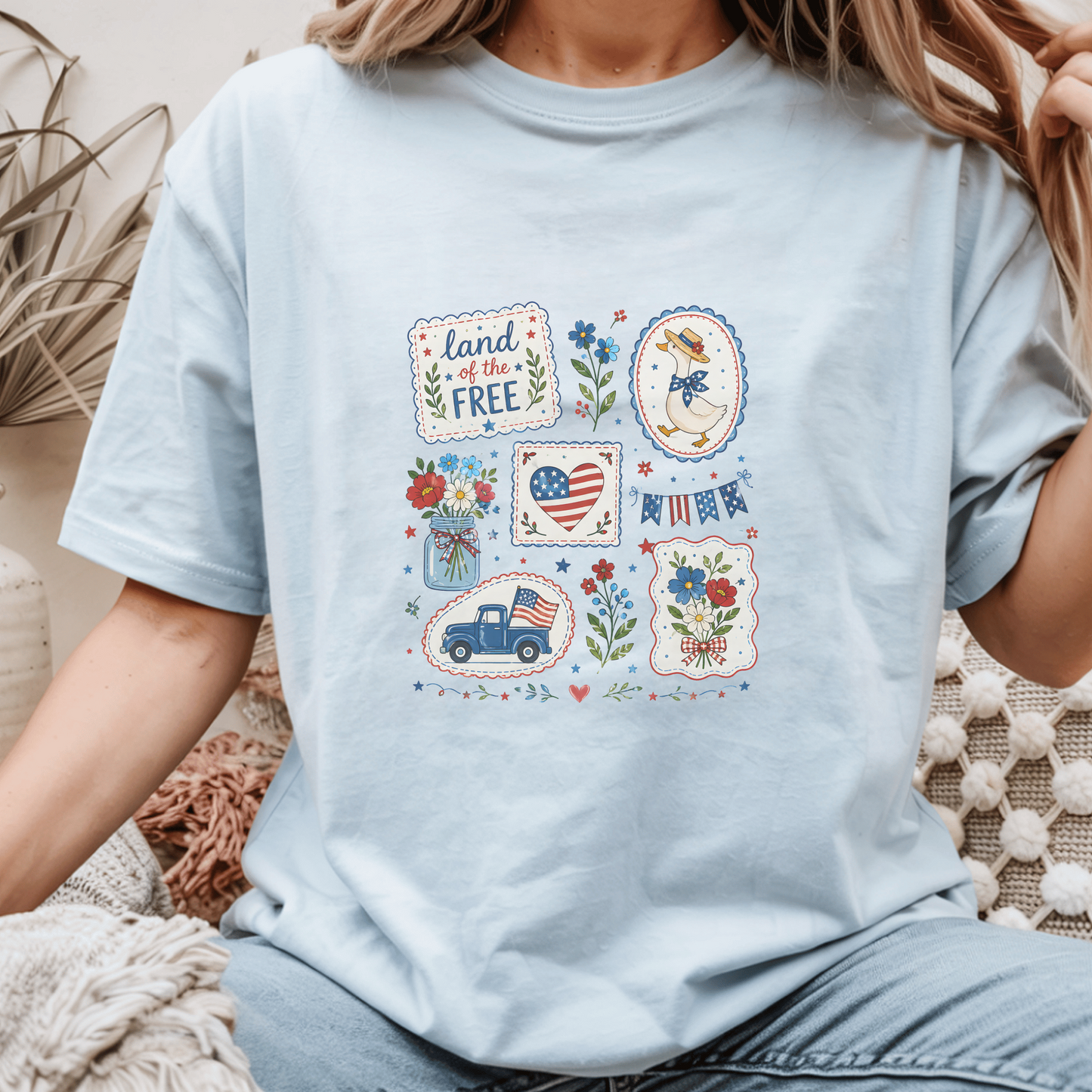 Patriotic Tee Land of the Free Shirt American Flag Duck Design Independence Day
