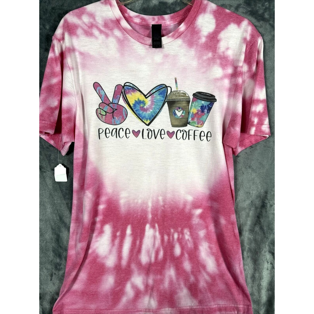 Glidden Shirt Peace Love And Coffee Women’s T-Shirt Pink Hippie Vibes Medium Top