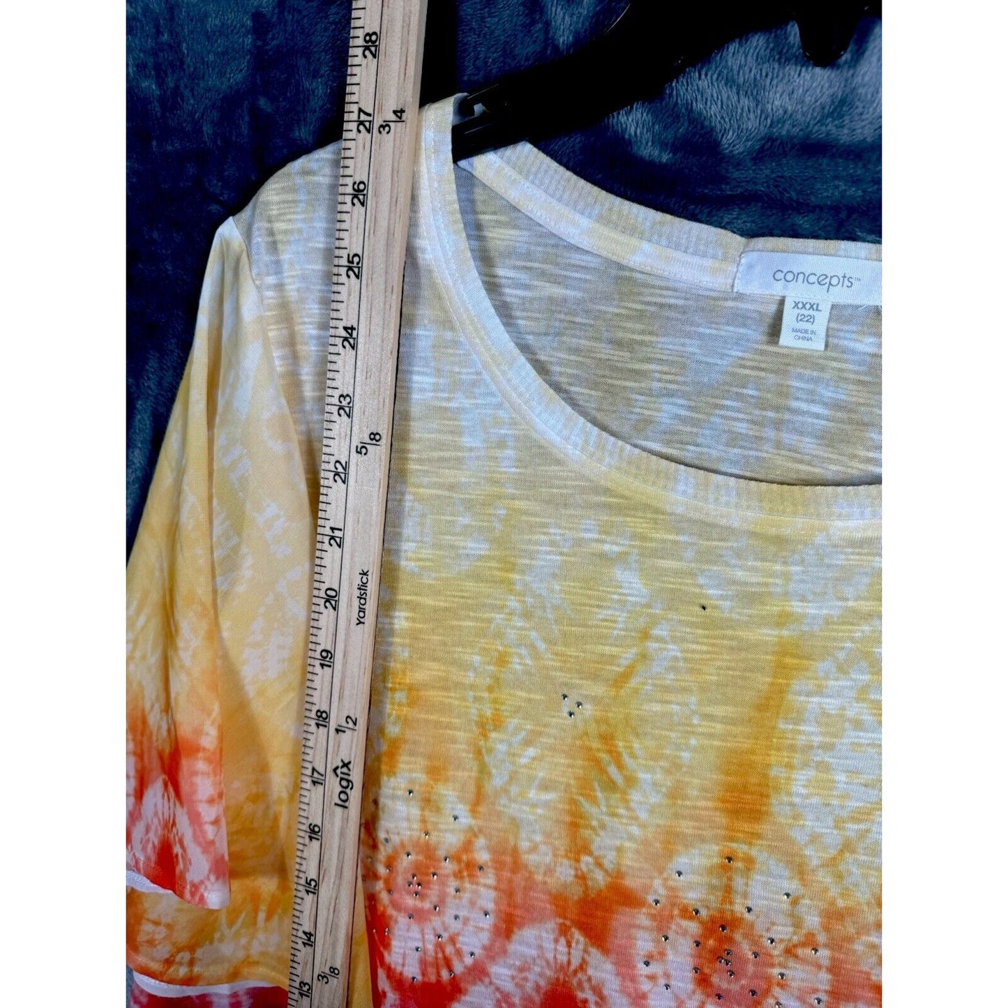 Concepts Women's Size 3X (22) Multicolor Tie Dye Accented Flutter Sleeve Top