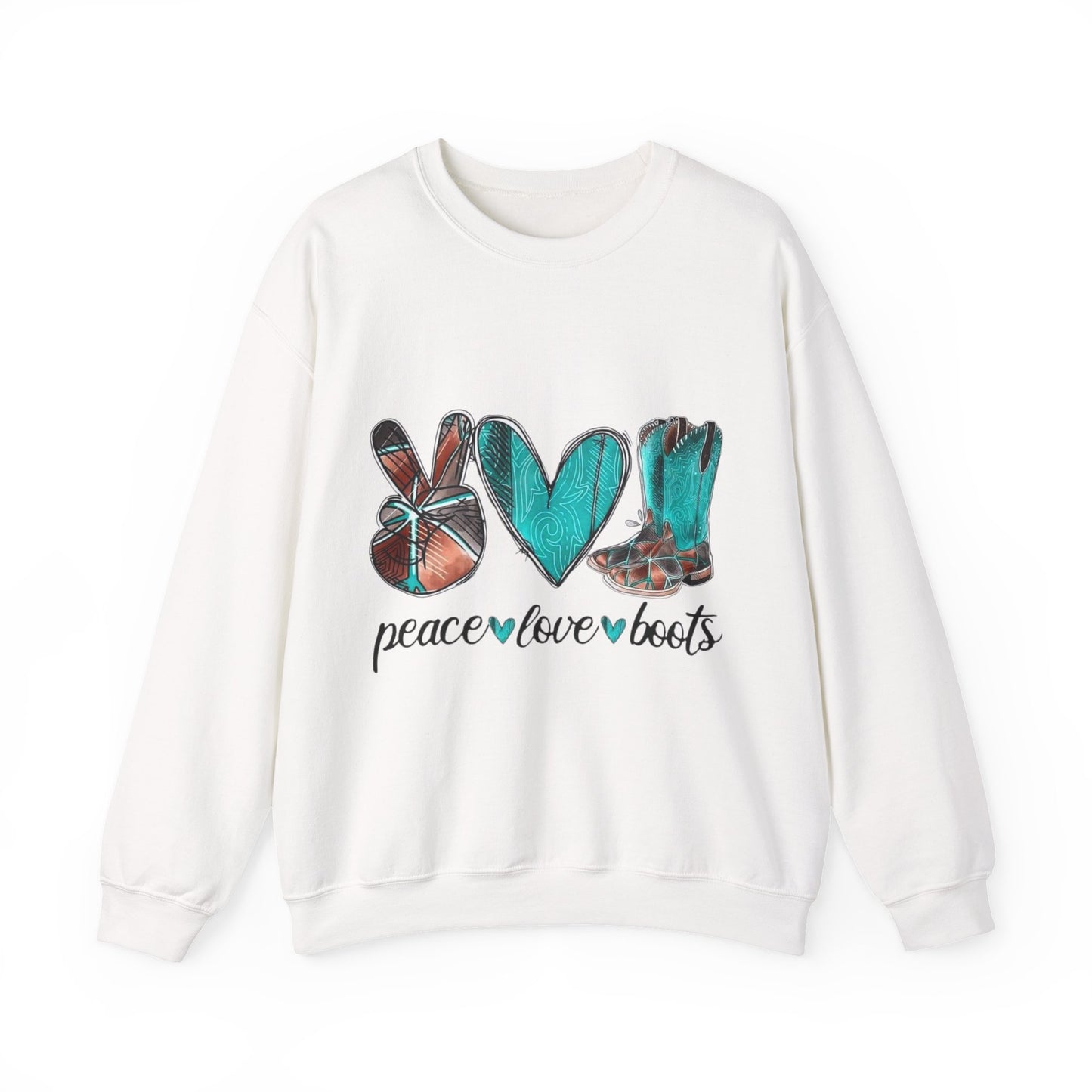 Inspirational Sweat Shirt  Love Peace & Boots  Sweat Shirt
