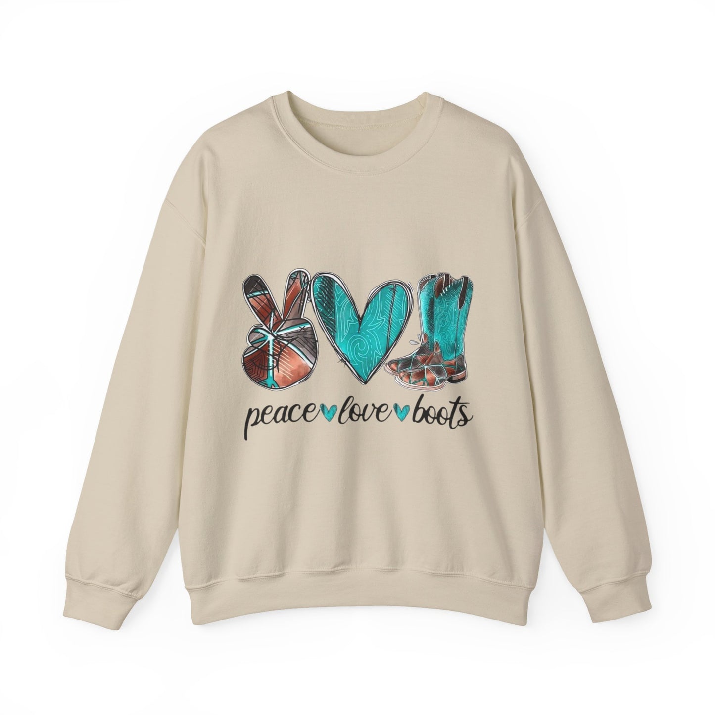 Inspirational Sweat Shirt  Love Peace & Boots  Sweat Shirt