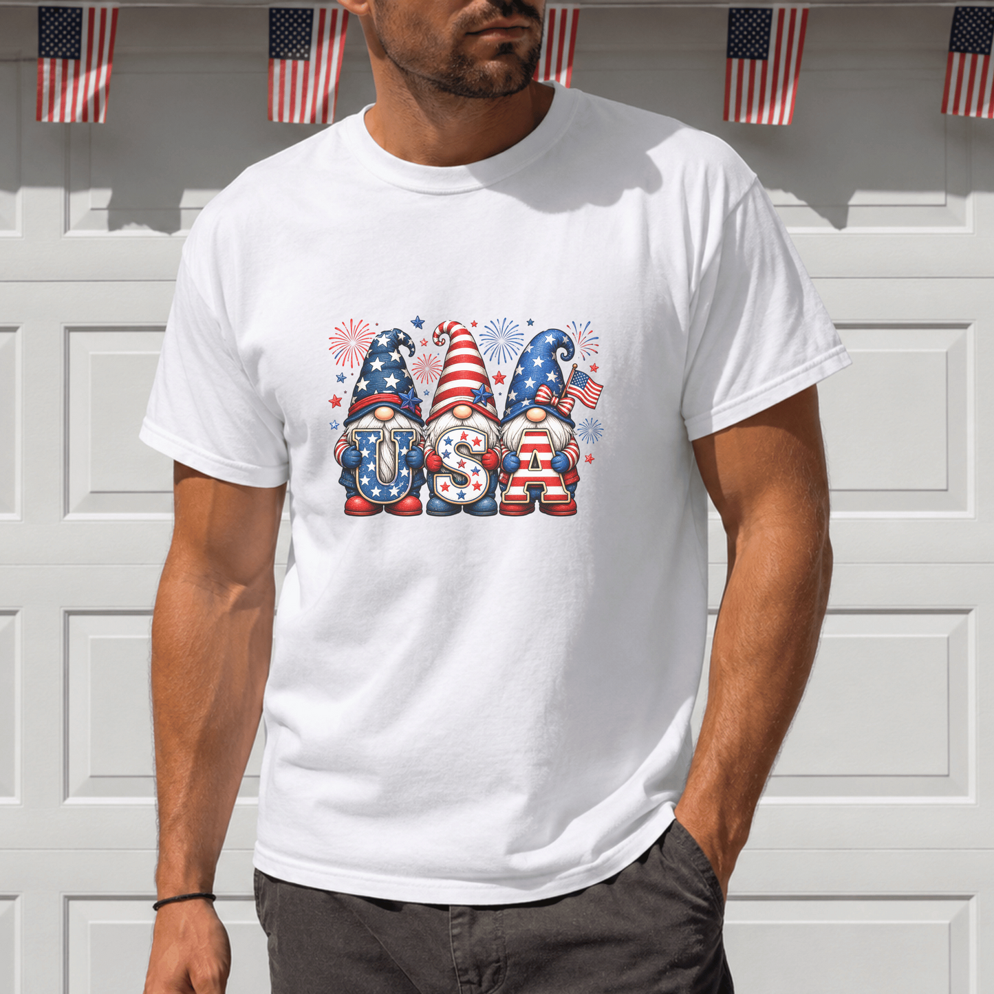 Patriotic Gnome T-Shirt, Fourth of July Tee, USA Themed Apparel, Red White Blue Gnome Shirt, American Pride Gift, Comfortable Cotton Tee