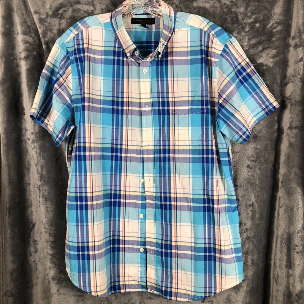 Aeropostale Mens Button Up Shirt Size L Pastel Plaid