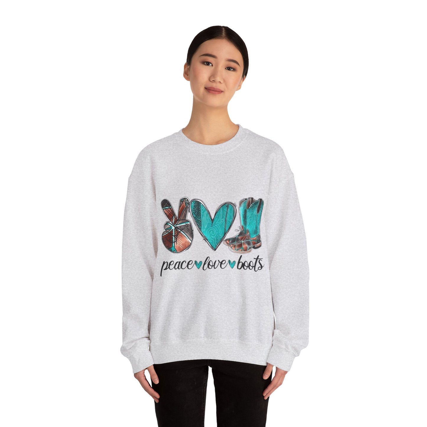 Inspirational Sweat Shirt  Love Peace & Boots  Sweat Shirt