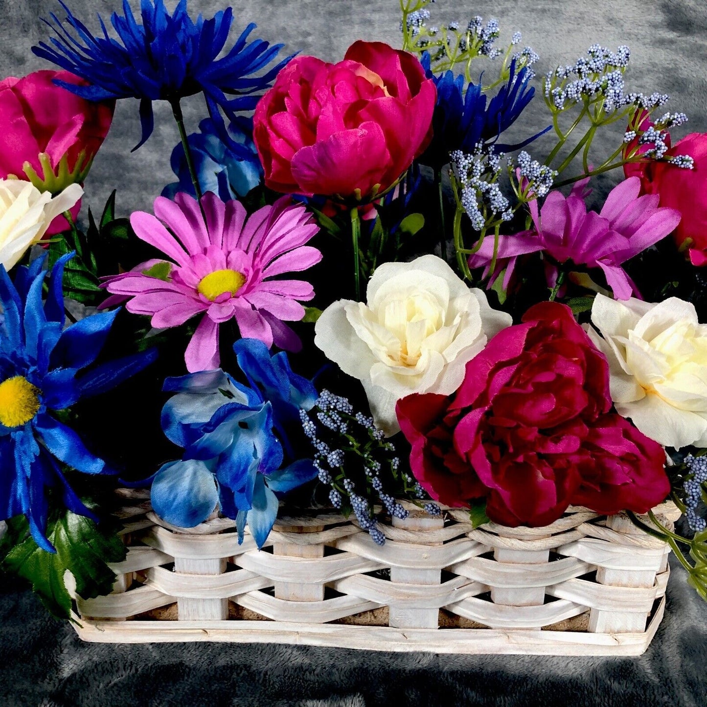 Artificial Floral Arrangement Spring Colors Wood Ledge Flower Basket 19”/13”